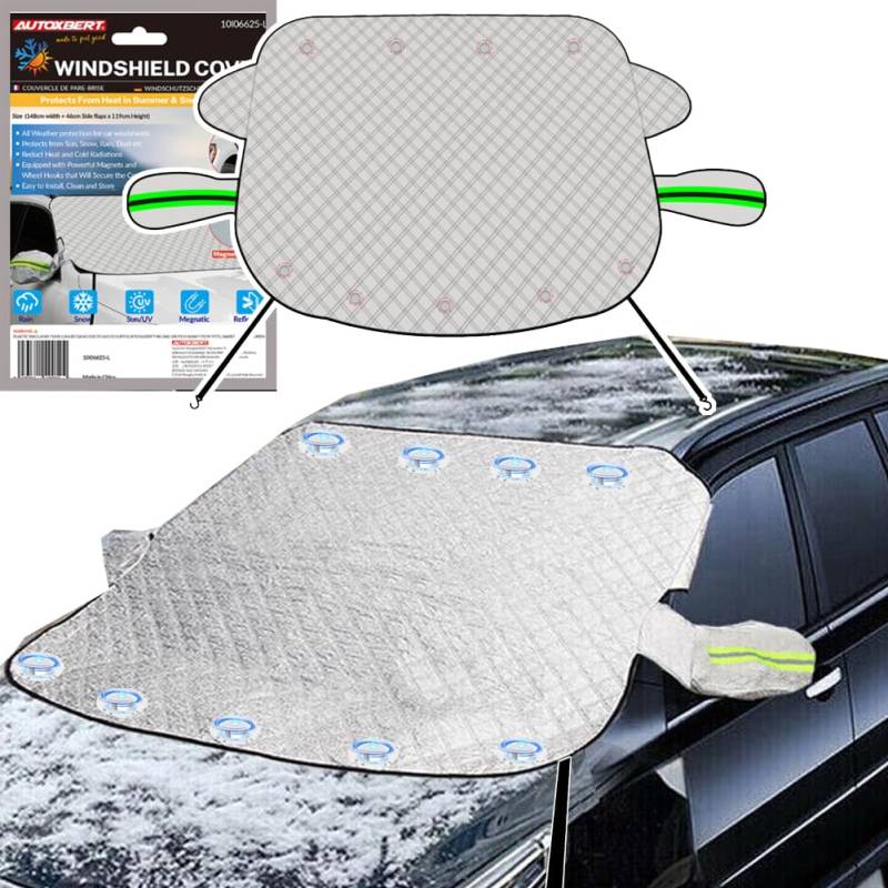 OEMASSIVE Frontscheibenabdeckung mit Magnet schutzt Seitenspiegel,Auto Scheibenabdeckung Winterschutz Faltbare Abnehmbare,Winterabdeckung Eisschutzfolie für Gegen Schnee Frost und Sonne 148cmx 120cm von OEMASSIVE