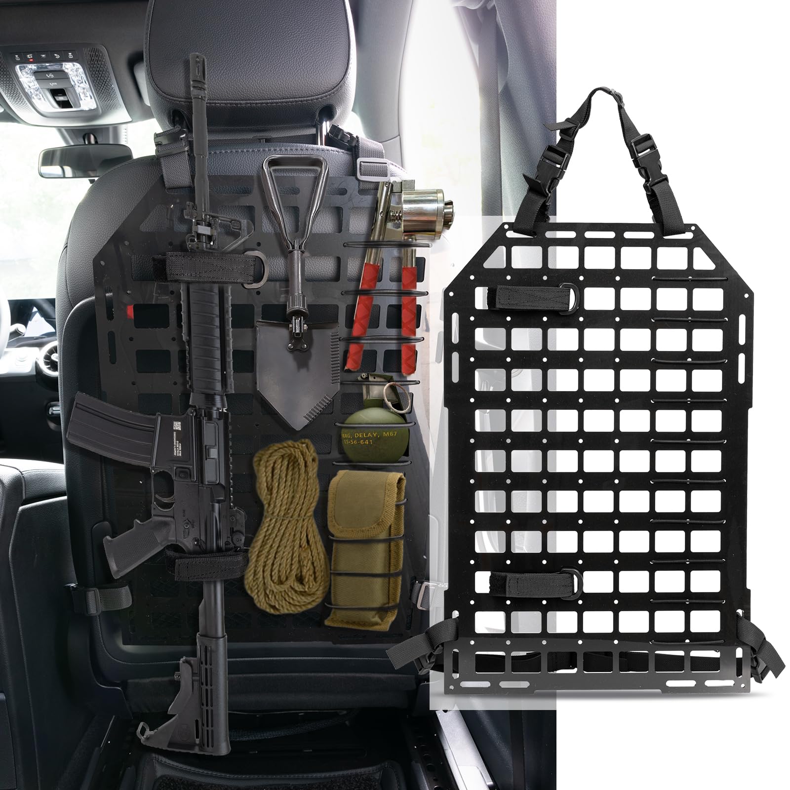 OEMASSIVE Taktische Molle Panel System Auto Rückenlehnenschutz Rücksitz Organizer 54.5 * 36Cm für Die Modulare Lagerung & Anzeige von Ausrüstung mit Befestigungsgurten für Auto-SUVs von OEMASSIVE