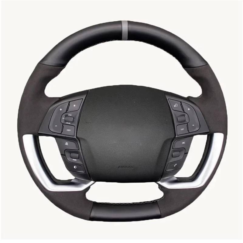 Lenkrad Abdeckung Für Citroen Für Grand C4 Für Picasso Für SpaceTourer 2013-2022 Auto Lenkrad Abdeckung Wildleder Echtes Leder Auto Zubehör Lenkrad Bezug(Gray Thread) von OEXRIG