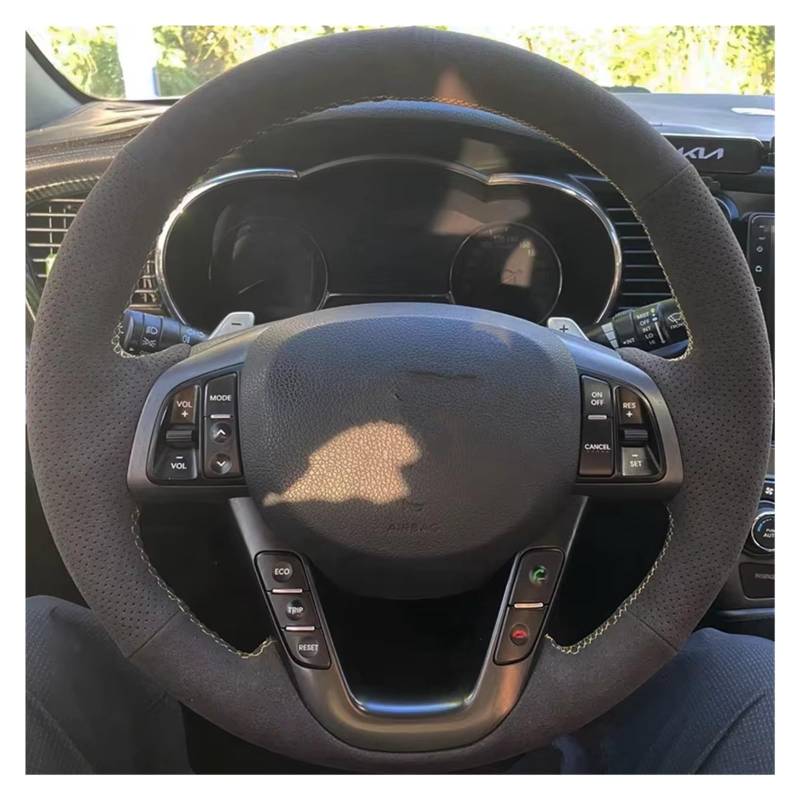 Lenkrad Abdeckung Für Kia K5 Für Optima 2008 2009 2010 2011 2012 2013 Custom Car Lenkrad Abdeckung Weichem Wildleder Auto Innen Zubehör Lenkrad Bezug(Black Thread) von OEXRIG