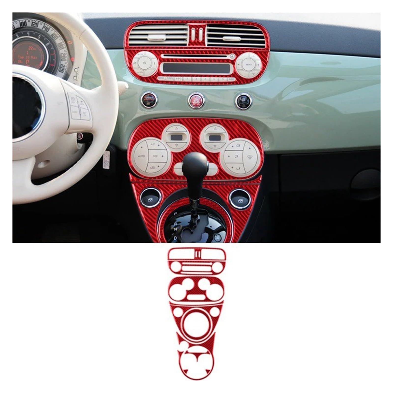 Auto Innenraum Für Fiat 500 2012-2015 LHD Auto-Innenausstattung Armaturenbrett Mittelkonsole Lüftungsschlitz Klimabedienteil Abdeckung Dekorative Zierleiste Autozubehör(A) von OEXRIGRU