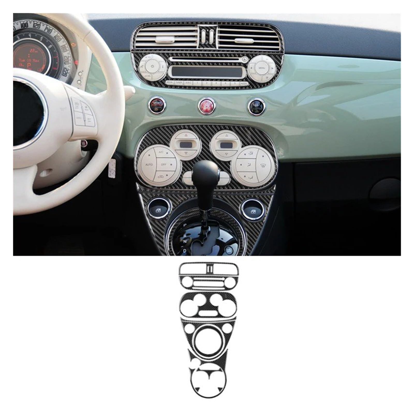 Auto Innenraum Für Fiat 500 2012-2015 LHD Auto-Innenausstattung Armaturenbrett Mittelkonsole Lüftungsschlitz Klimabedienteil Abdeckung Dekorative Zierleiste Autozubehör(C) von OEXRIGRU