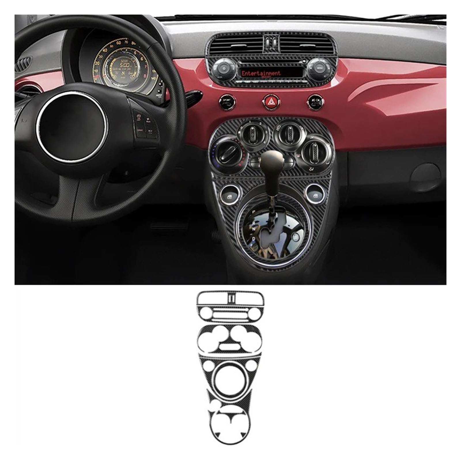 Auto Innenraum Für Fiat 500 2012-2015 LHD Auto-Innenausstattung Armaturenbrett Mittelkonsole Lüftungsschlitz Klimabedienteil Abdeckung Dekorative Zierleiste Autozubehör(D) von OEXRIGRU