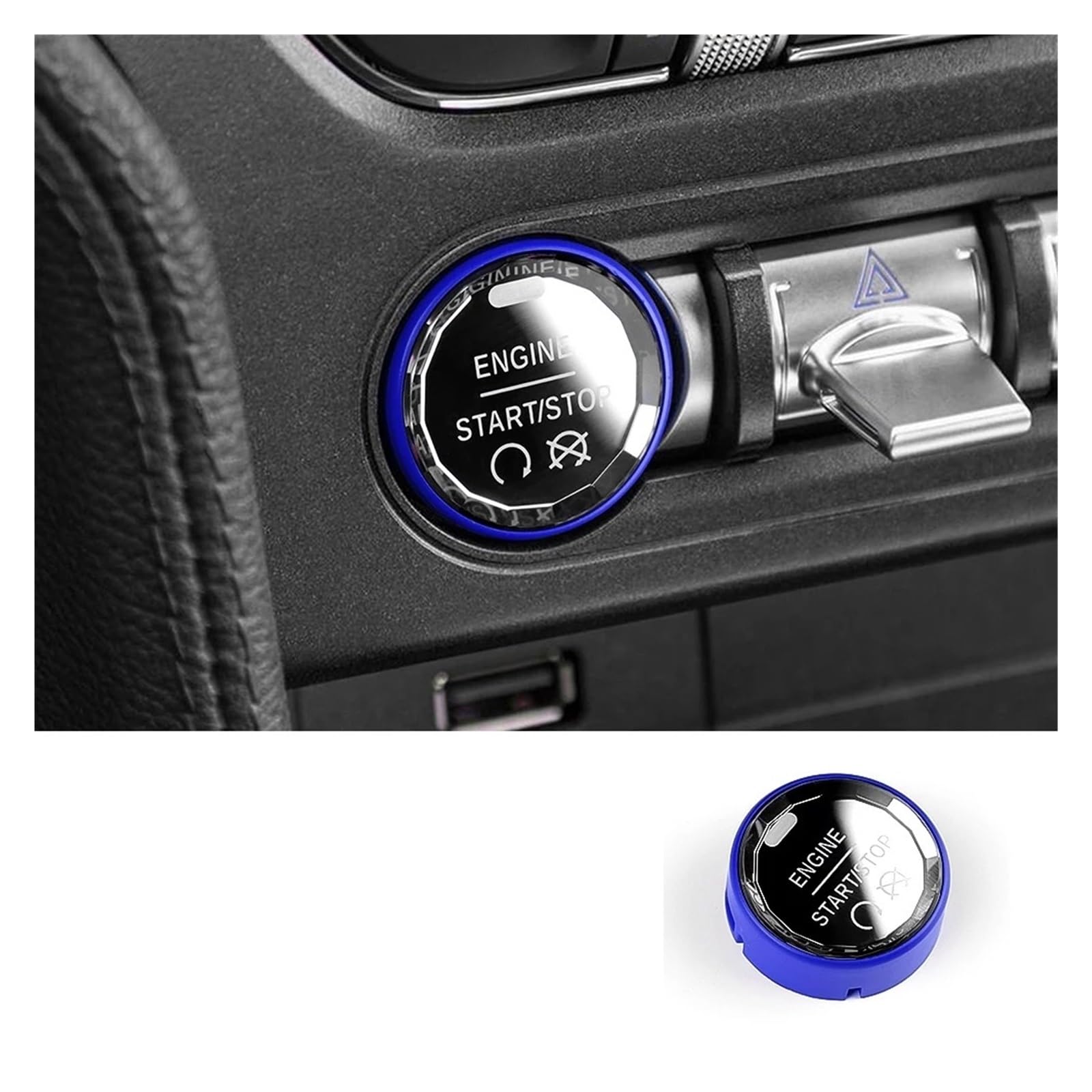 Auto Innenraum Für Ford Für Mustang 2015 2016 2017 2018 2019 2020 2021 2022 2023 Auto Motor Start-Taste Ersetzen Zündung Abdeckung Autozubehör(Blue) von OEXRIGRU