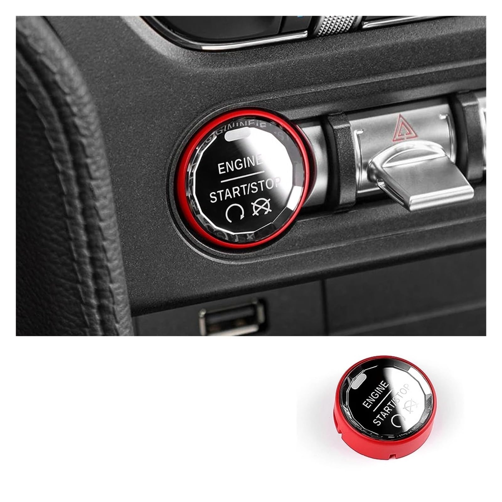 Auto Innenraum Für Ford Für Mustang 2015 2016 2017 2018 2019 2020 2021 2022 2023 Auto Motor Start-Taste Ersetzen Zündung Abdeckung Autozubehör(Red Crystal) von OEXRIGRU