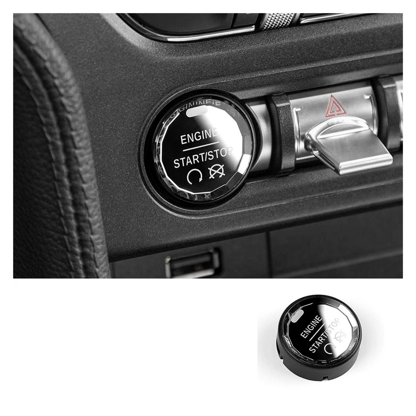 Auto Innenraum Für Ford Für Mustang 2015 2016 2017 2018 2019 2020 2021 2022 2023 Auto Motor Start-Taste Ersetzen Zündung Abdeckung Autozubehör(Schwarz) von OEXRIGRU
