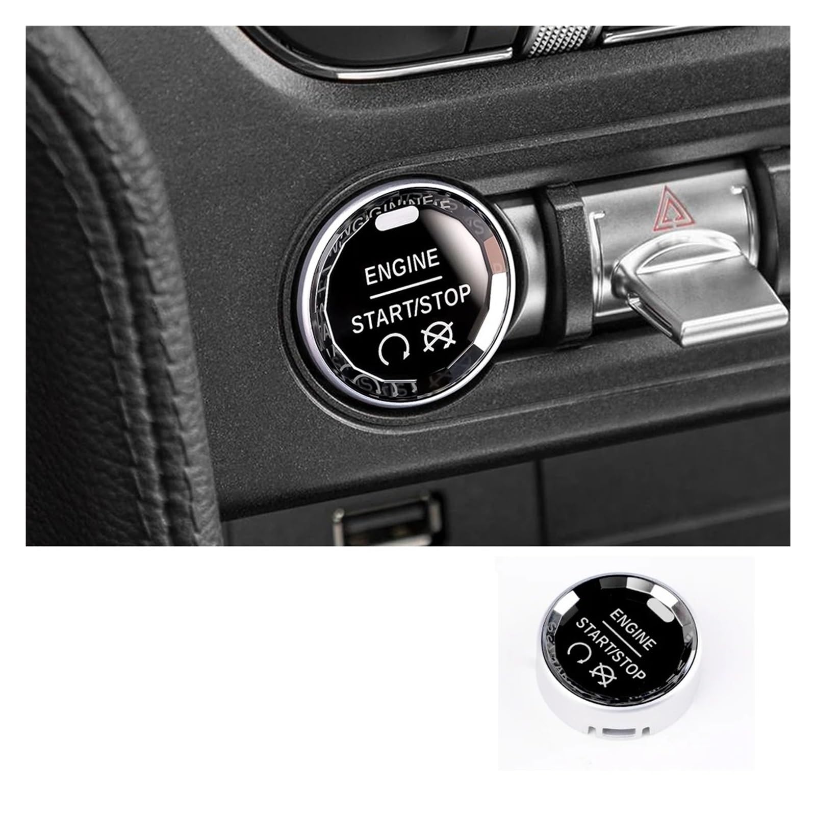 Auto Innenraum Für Ford Für Mustang 2015 2016 2017 2018 2019 2020 2021 2022 2023 Auto Motor Start-Taste Ersetzen Zündung Abdeckung Autozubehör(Silber) von OEXRIGRU