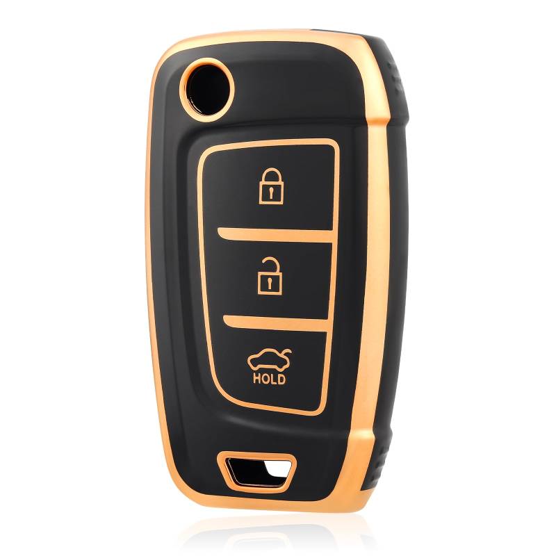 OFF WE GO Autoschlüssel Hülle Schlüssel Hülle Schlüsselhülle Cover für Hyundai i10 i20 i30 i35 i30n i40 ix20 ix35 i30n NX4 Kona Tucson Azera Schlüsselbox Schlüsselcover Schutz Gehäuse, Schwarz Gold von OFF WE GO