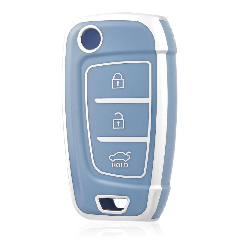 OFF WE GO Autoschlüssel Hülle Schlüssel Hülle Schlüsselhülle Cover für Hyundai i10 i20 i30 i35 i30n i40 ix20 ix35 i30n NX4 Kona Tucson Azera Schlüsselbox Schlüsselcover Schutz Gehäuse, Blau Silber von OFF WE GO