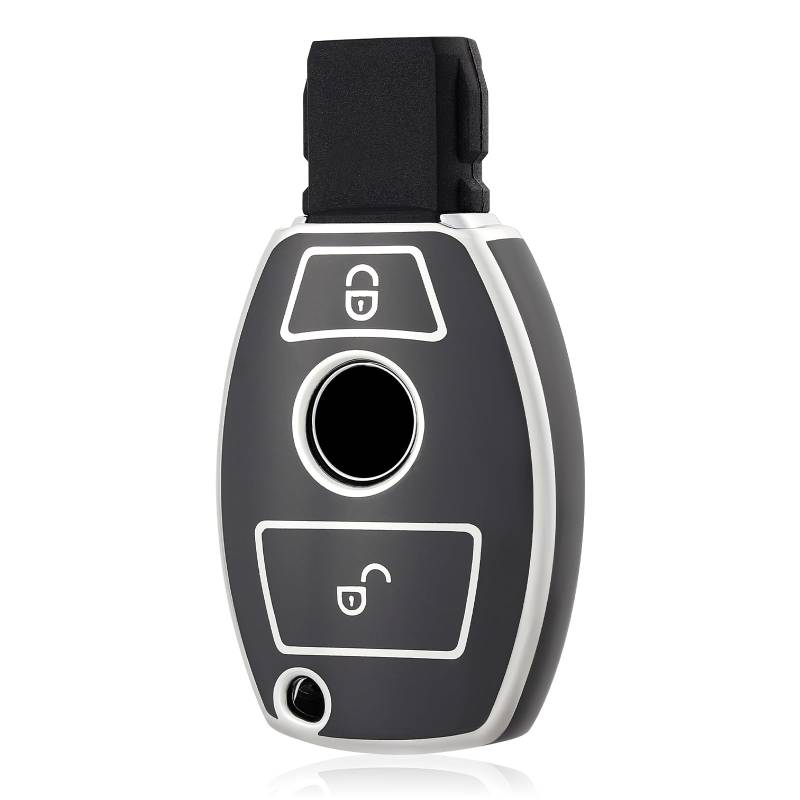 OFF WE GO Autoschlüssel Hülle Schlüssel Schlüsselhülle Cover für Mercedes Benz Klasse A B C CL CLK E M R S SL SLK W169 W245 W202 W203 W208 W209 W210 W211 W164 W251 W220 R171 Schutz Gehäuse,Grau Silber von OFF WE GO