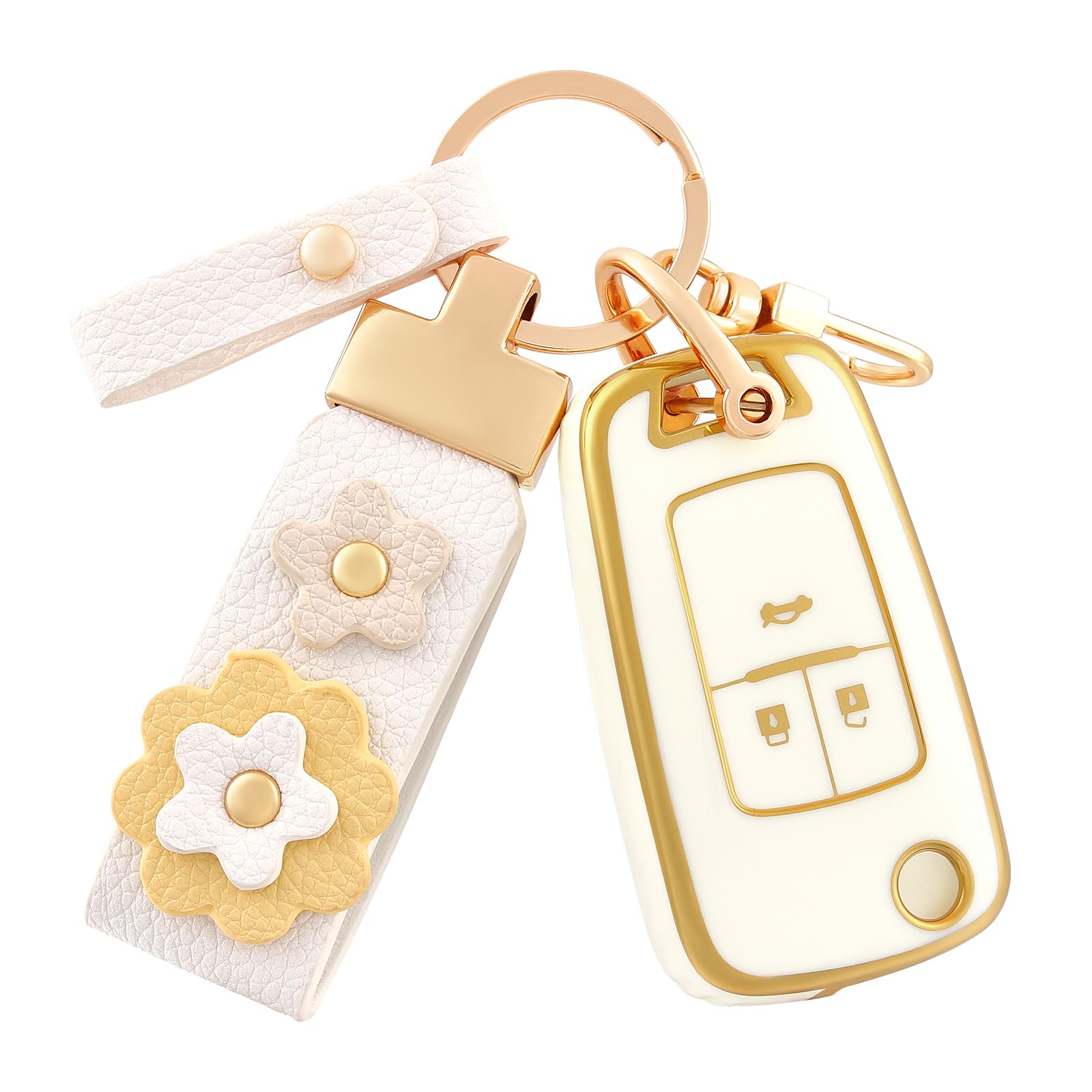 OFF WE GO Autoschlüssel Hülle Schlüsselhülle Cover für Opel Vauxhall Astra H J K Adam Insignia A Meriva B Mokka X Vectra C Zafira Mokka Schlüsselcover mit Schlüsselanhänger Schutz Gehäuse, Weiß Gold OFF WE GO Autoschlüssel Hülle Schlüsselhülle Cover für Opel Vauxhall Astra H J K Adam Insignia A Meriva B Mokka X Vectra C Zafira Mokka Schlüsselcover mit Schlüsselanhänger Schutz Gehäuse, Weiß Gold von OFF WE GO