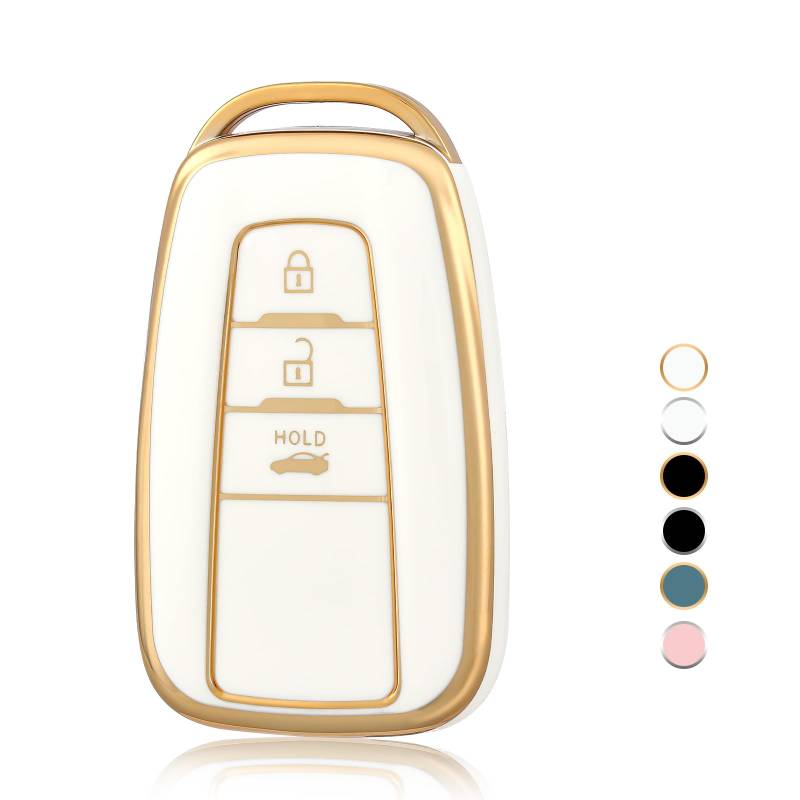 OFF WE GO Autoschlüssel Hülle Schlüsselhülle Cover für Toyota Aygo Yaris Corolla C-HR Camry GT86 GR Supra Prius Prado Mirai RAV4 Land Cruiser Schlüsselcover Schlüssel Schutz Gehäuse, Weiß Gold von OFF WE GO