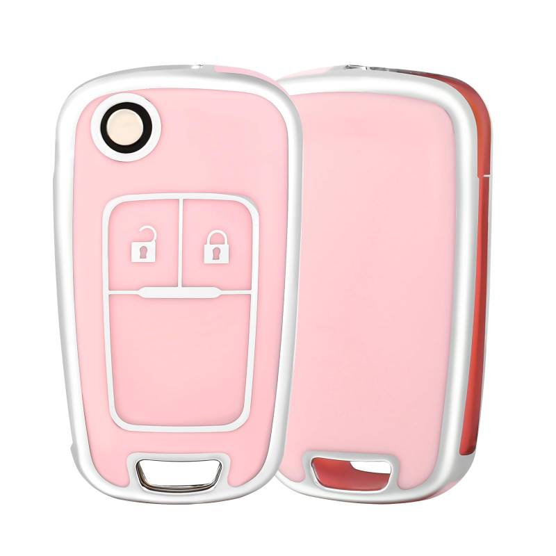 OFF WE GO Autoschlüssel Hülle für Chevrolet 2 Tasten Schlüsselhülle Cover für Opel Astra Meriva Mokka Zafira Chevrolet Aveo Matiz Cruze Captiva Spark Trax Auto Schlüssel TPU Schlüsselbox, Rosa Silber von OFF WE GO