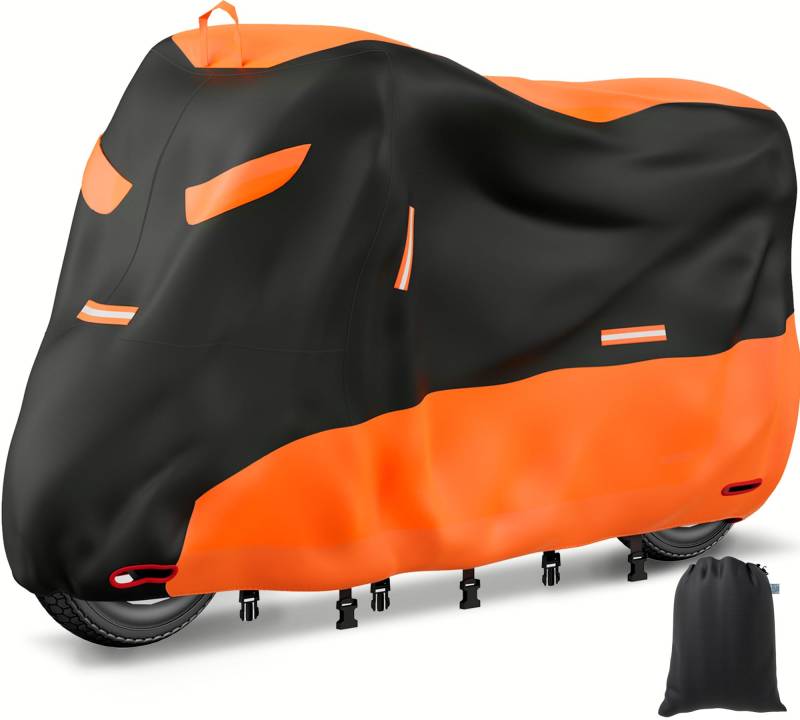 OFF WE GO Motorrad Abdeckplane Wasserdicht Motorradabdeckung Outdoor Motorradplane Atmungsaktiv 210D Motorrad Garage Reflektierend UV-Schutz Motorroller Abdeckung Fahrradabdeckung, 275x105x125cm von OFF WE GO