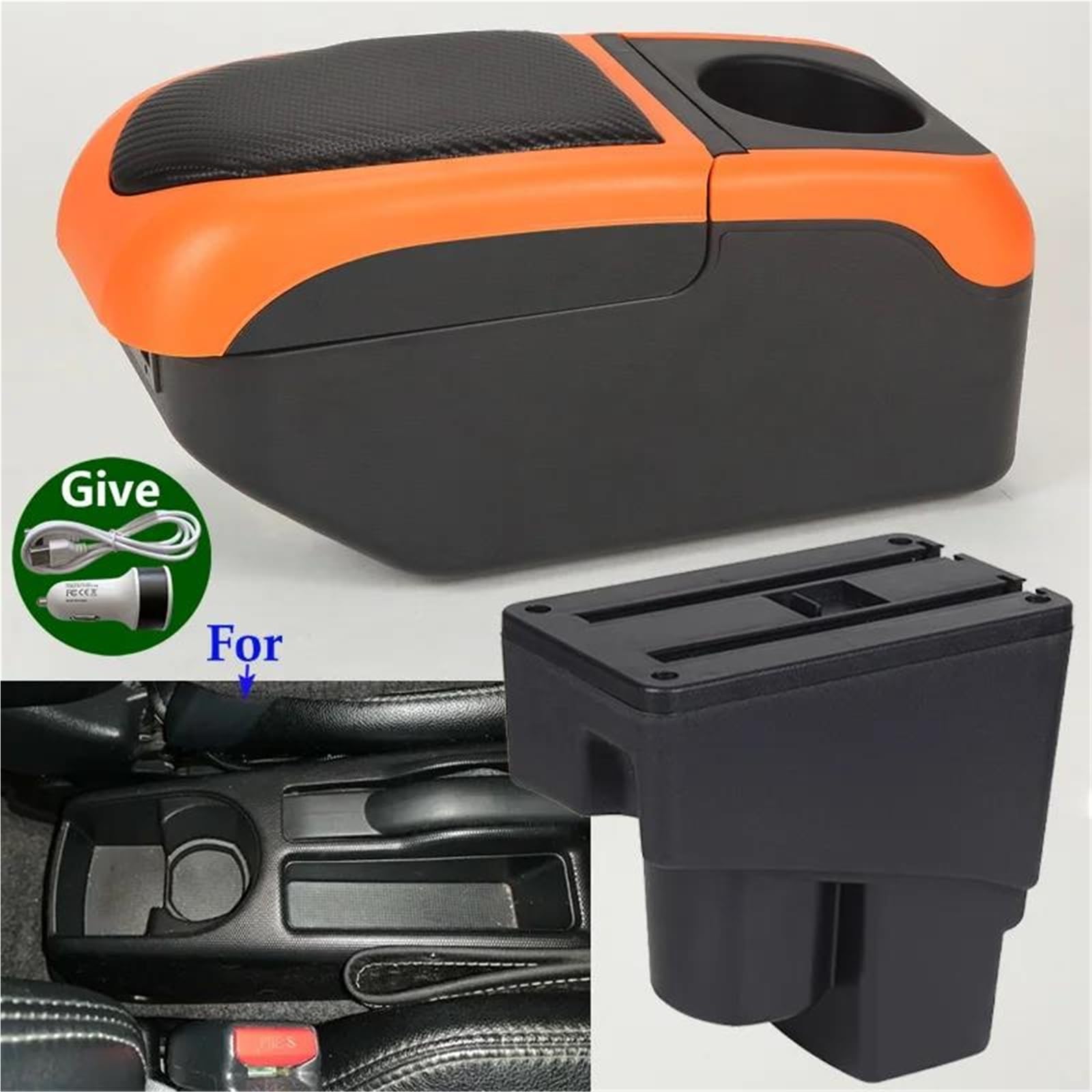 ArmstüTze Armlehne Für Fit Für Jazz 1 2004-2007 Auto-Armlehnenbox Armverstrebungshöhe Aufbewahrungsbox Autozubehör Auto Armlehnen(Black Orange) von OGJFD