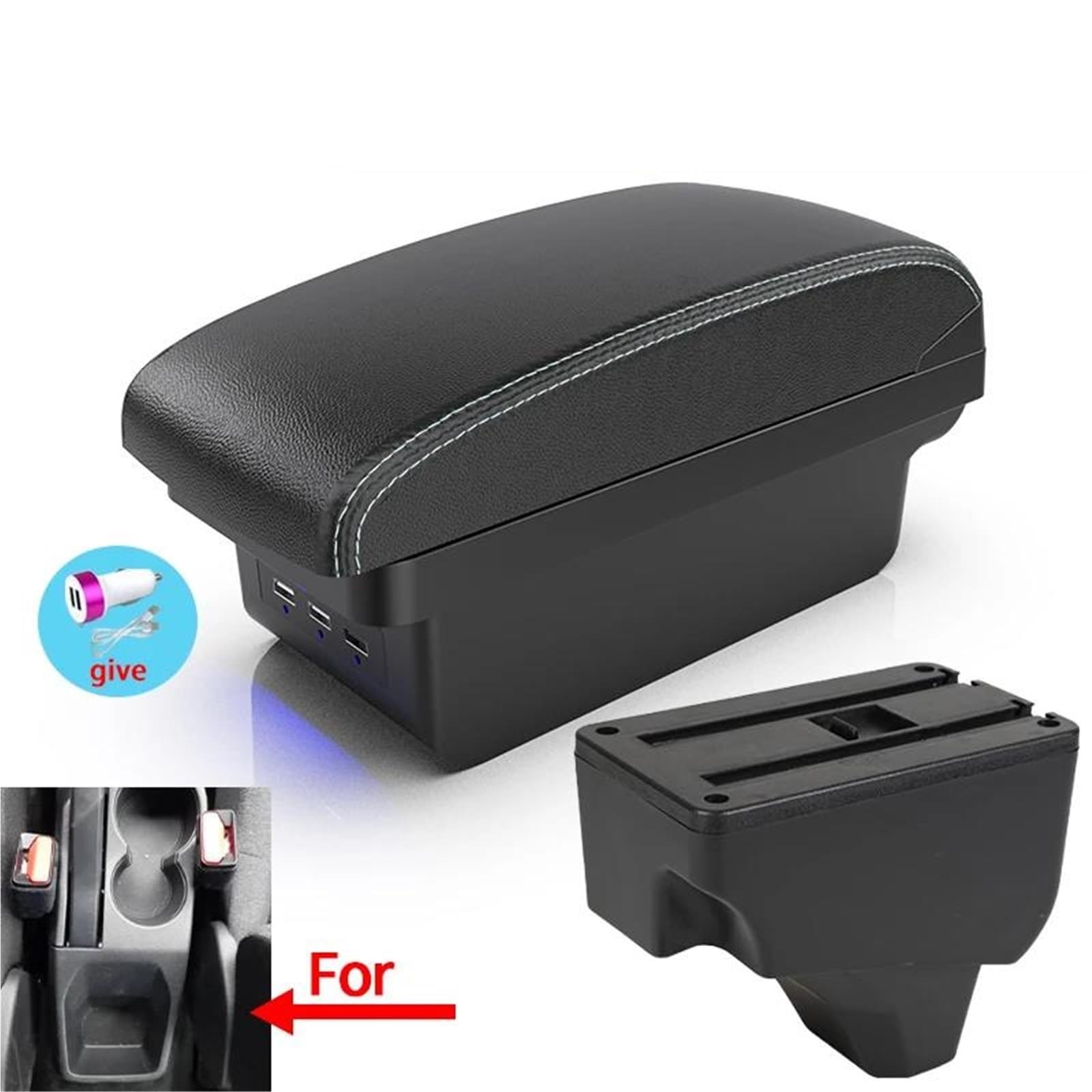 ArmstüTze Armlehnenbox Für Peugeot Für 2008 208 2019-2024 Autoarmlehnenbox Aufbewahrungsbox Nachrüst-Autozubehör Auto Armlehnen(Style B3) von OGJFD