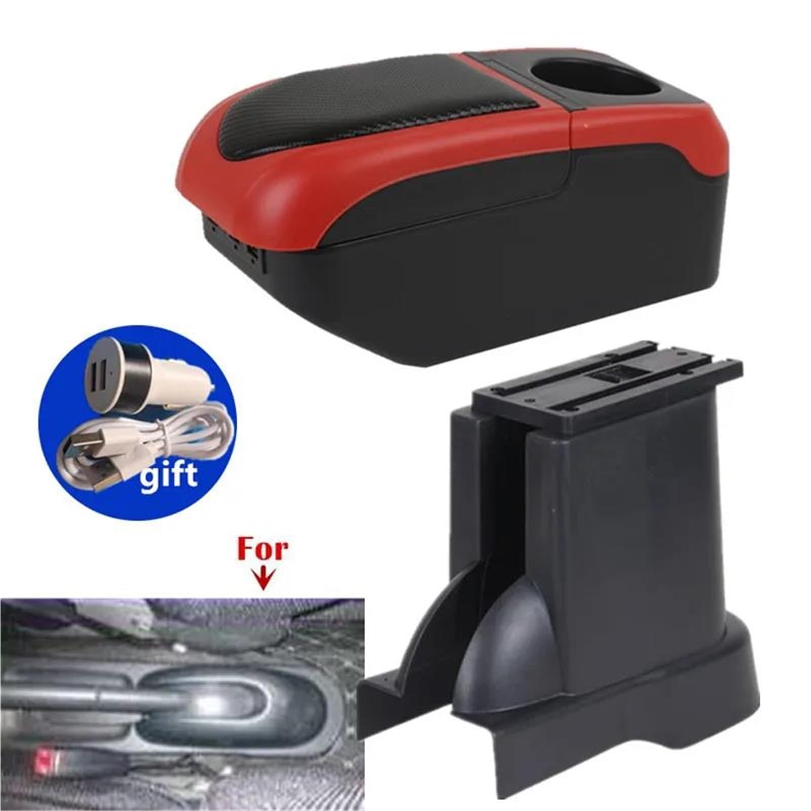 ArmstüTze Armlehnenbox Für Suzuki Für Alto Auto-Armlehnenbox Zentrale Aufbewahrungsbox Getränkehalter Nachrüst-Autozubehör Auto Armlehnen(Black-red) von OGJFD