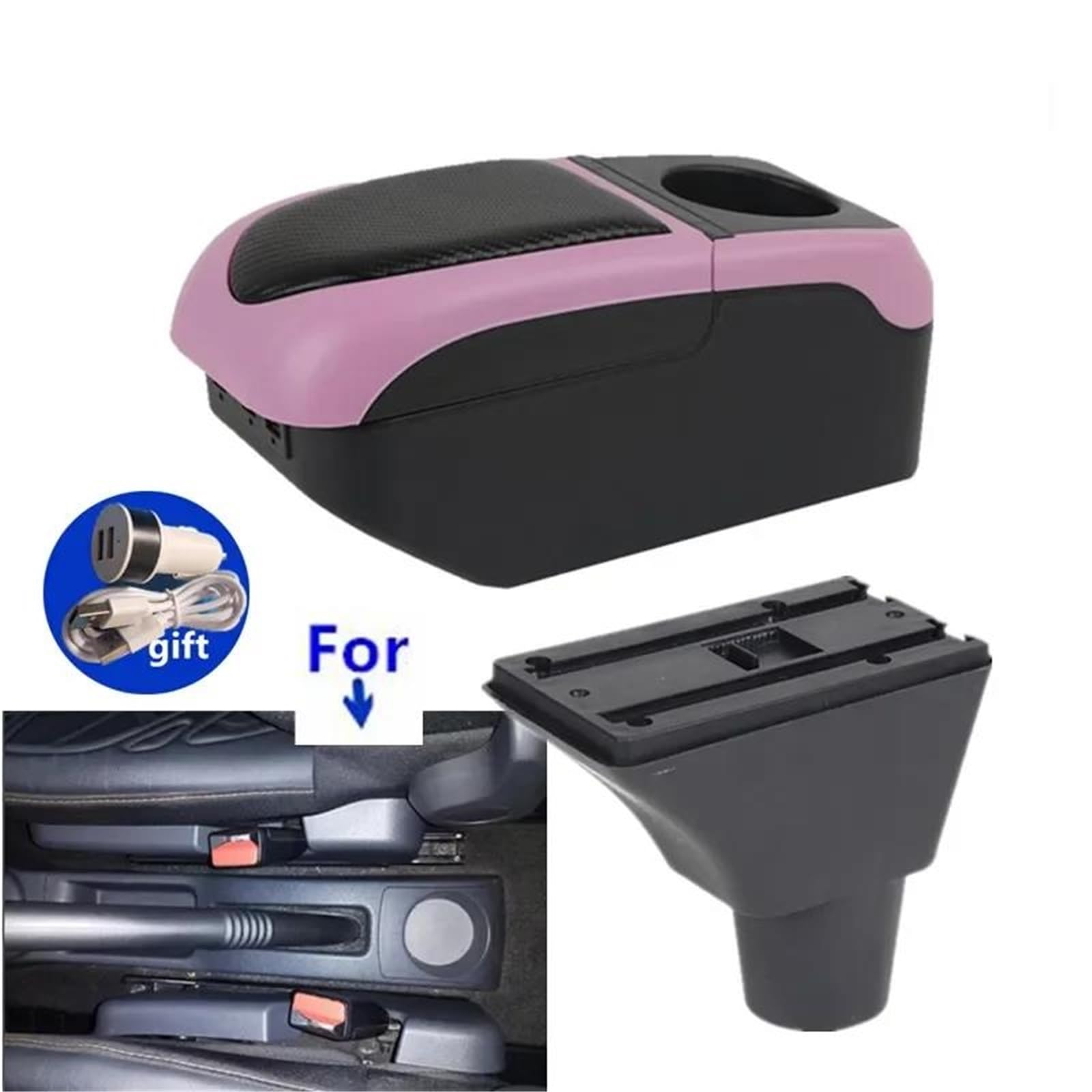 ArmstüTze Auto Armlehne Box Für Dacia Für Sandero Für Logan 2 Für Sandero Für Stepway Armlehne Box Lagerung Box Nachrüstung Auto Armlehnen(Black-pink) von OGJFD