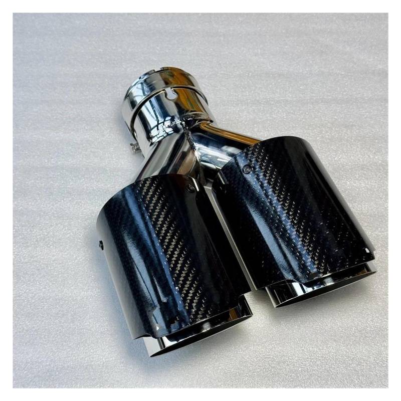 Endrohrblenden 1Pc Dual Auspuff Spitze Glänzend Carbon Faser Doppel Auspuff Düse Schwanz Ende Rohr Auspuff System Schalldämpfer Spitze Auto Auspuffblende(ID 76MM-OD 101MM) von OGJFD