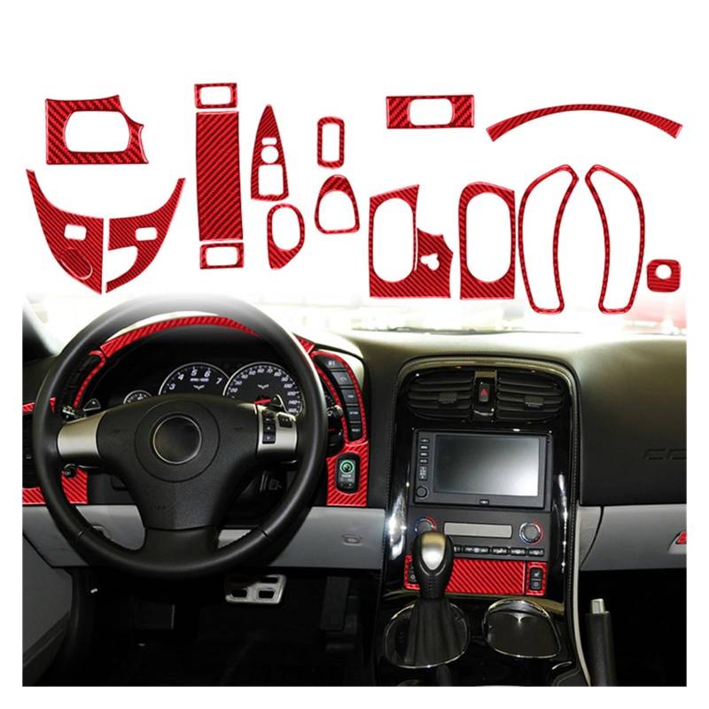 OGONGXM 18 Teile/Satz Carbon Faser Schwarz Rot Aufkleber Kompatibel for Corvette C6 2005 2006 2007 Auto Innen Dekorative Zubehör(Red) von OGONGXM