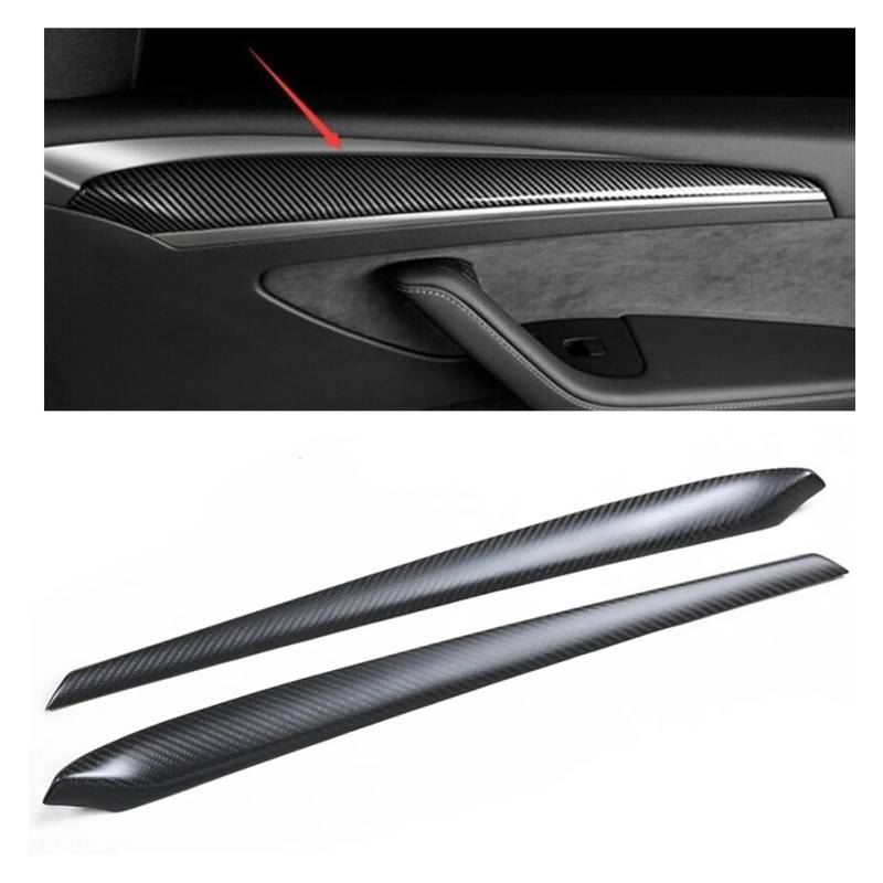 OGONGXM 2 STÜCKE Carbon Fiber Auto Innentürverkleidung Zieraufkleber Handlaufabdeckung Streifen Dekor Kompatibel for Tesla 2021 Modell 3 Modell Y von OGONGXM