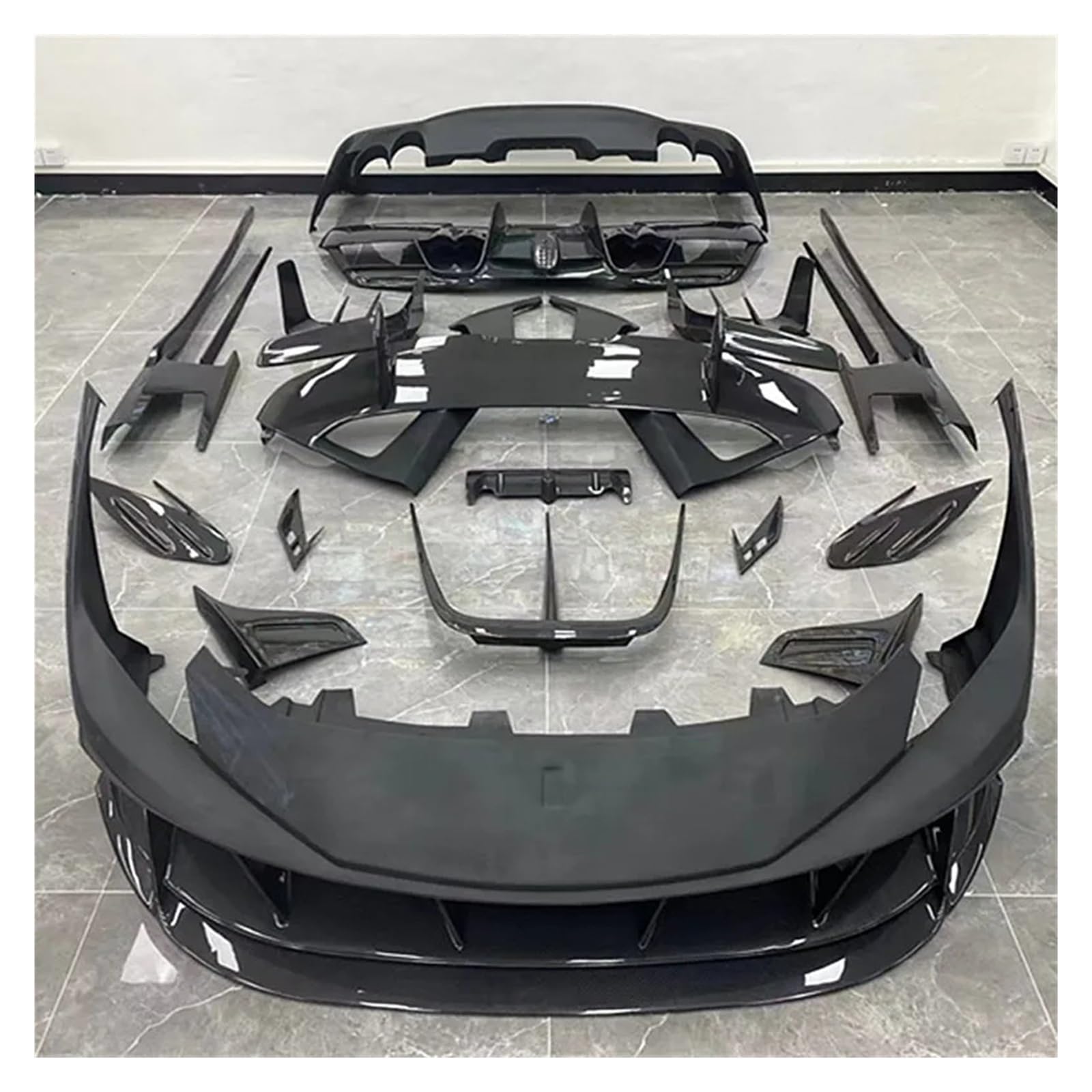 OGONGXM 2019 Kompatibel mit Ferrari F8 Upgrades My Semi-Carbonfaser Frontstoßstange Heckstoßstange Seitenschweller Spoiler Haube Bodykit(Semi-Carbon Fiber) von OGONGXM