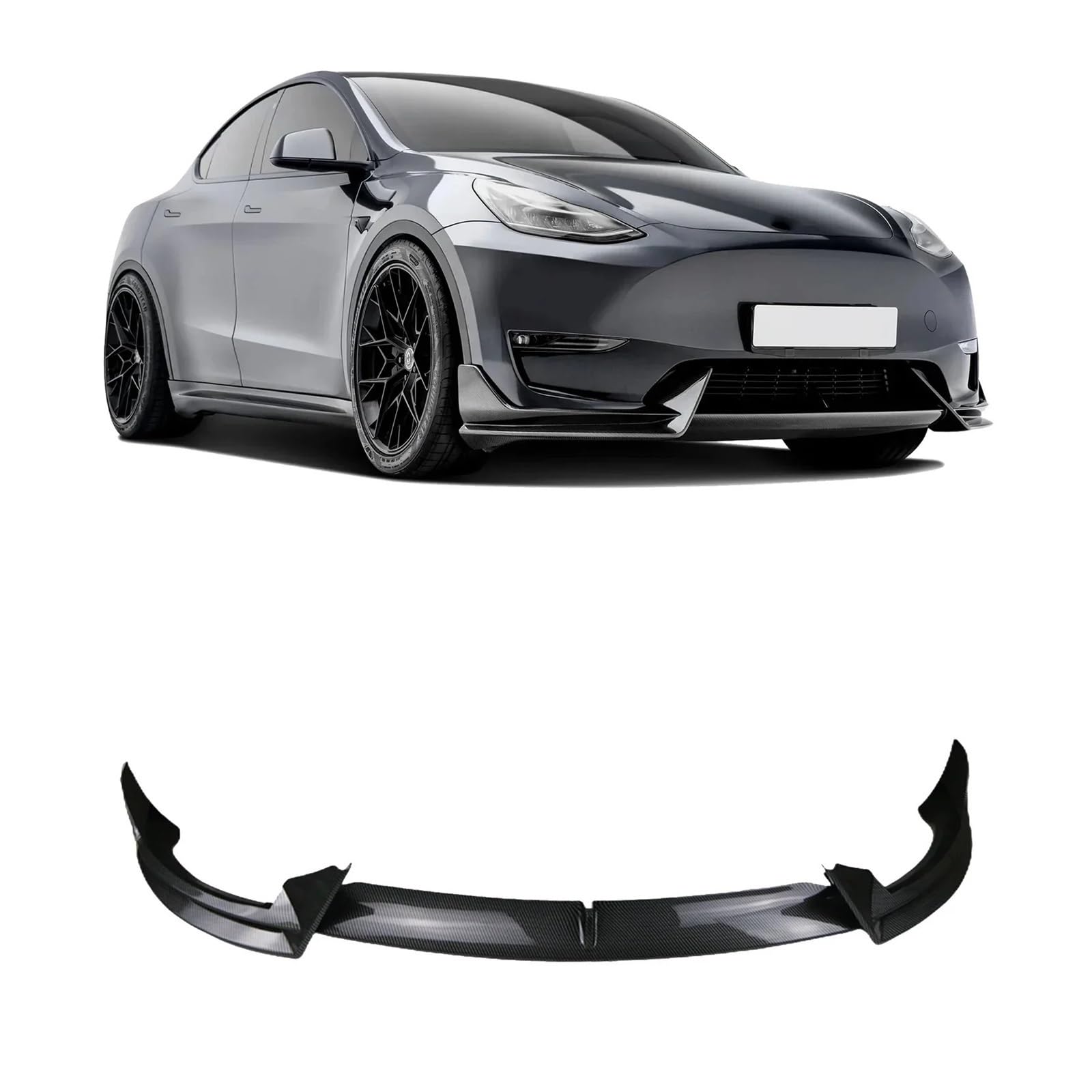 OGONGXM 3 STÜCKE Kompatibel for Tesla Modell 3 2017-2023 Modell Y 2020-2023 Auto Frontstoßstangenlippen Glänzend Schwarz ABS Spoiler Splitter Diffusor Zubehör(M3 Glossy Black) von OGONGXM