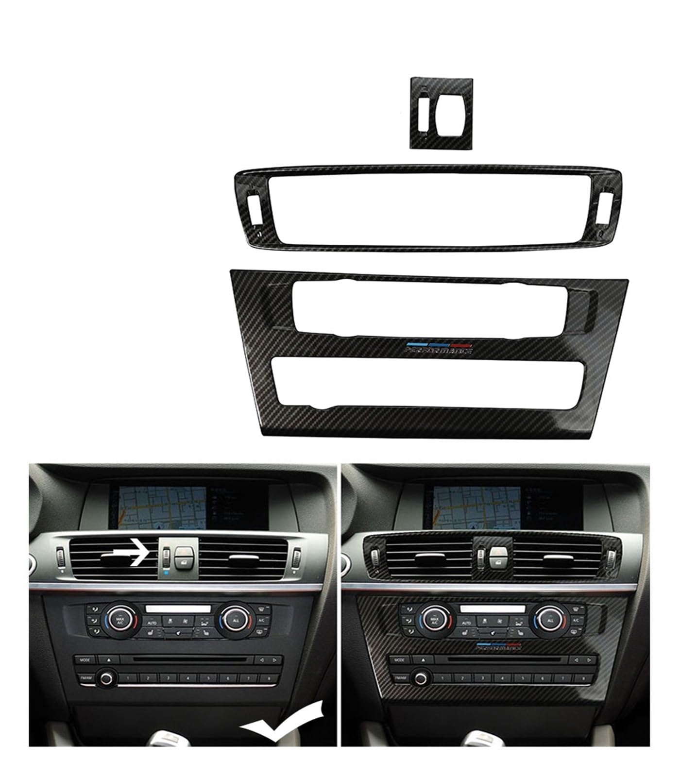 OGONGXM Auto-Klimaanlage CD Motor Start Stop Warnleuchten Schalter Knopf Rahmen Abdeckung Aufkleber Trim Kompatibel for BMW X3 F25 X4 F26 2011-2017(A Model) von OGONGXM