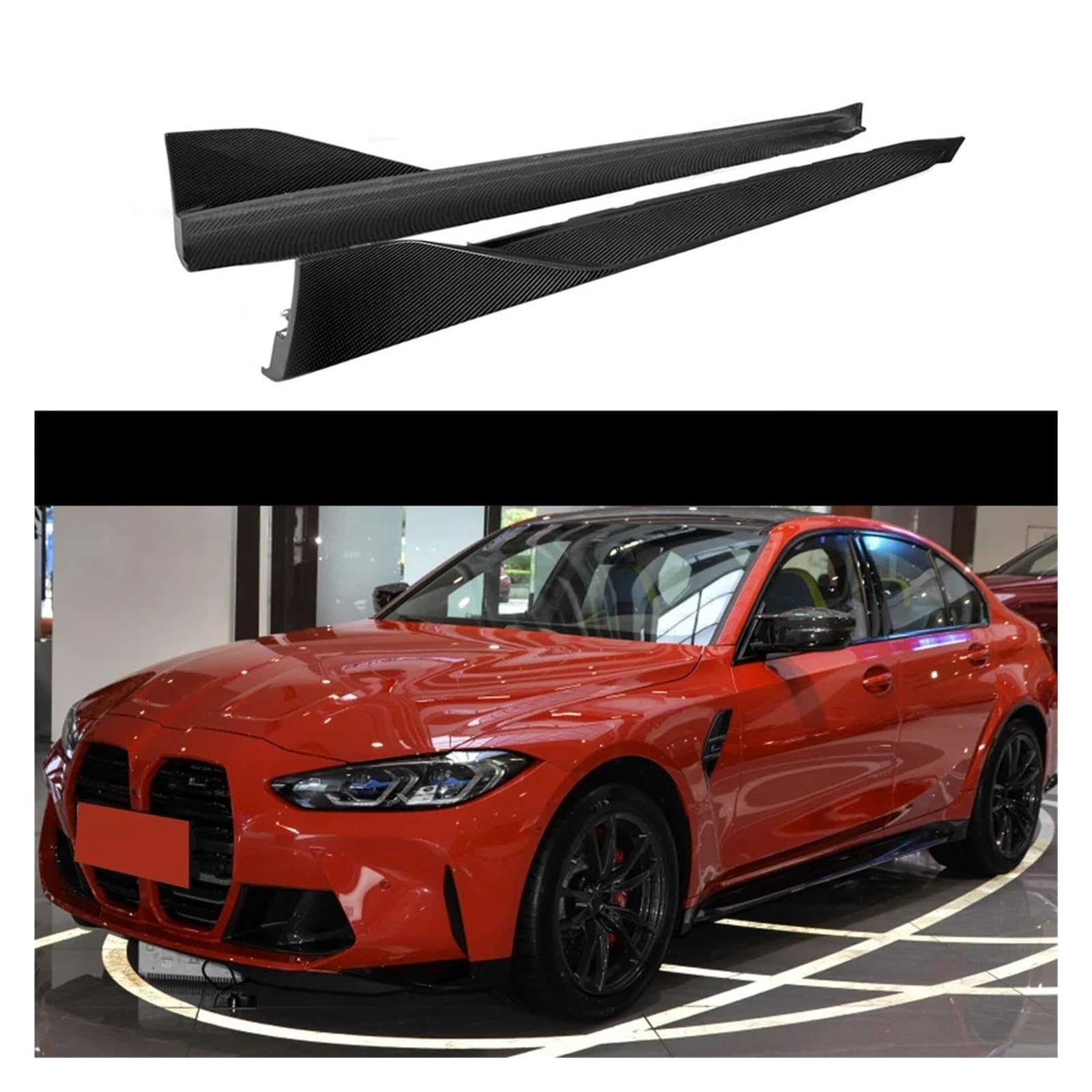 OGONGXM Auto-Styling Seitenschweller Rocker Splitter Spoiler Kotflügel Dry Carbon Fiber Kompatibel for BMW M4 G82 G83 M3 G80 Limousine Auto Außenkörper-Kit(for M3 G80 Sedan) von OGONGXM