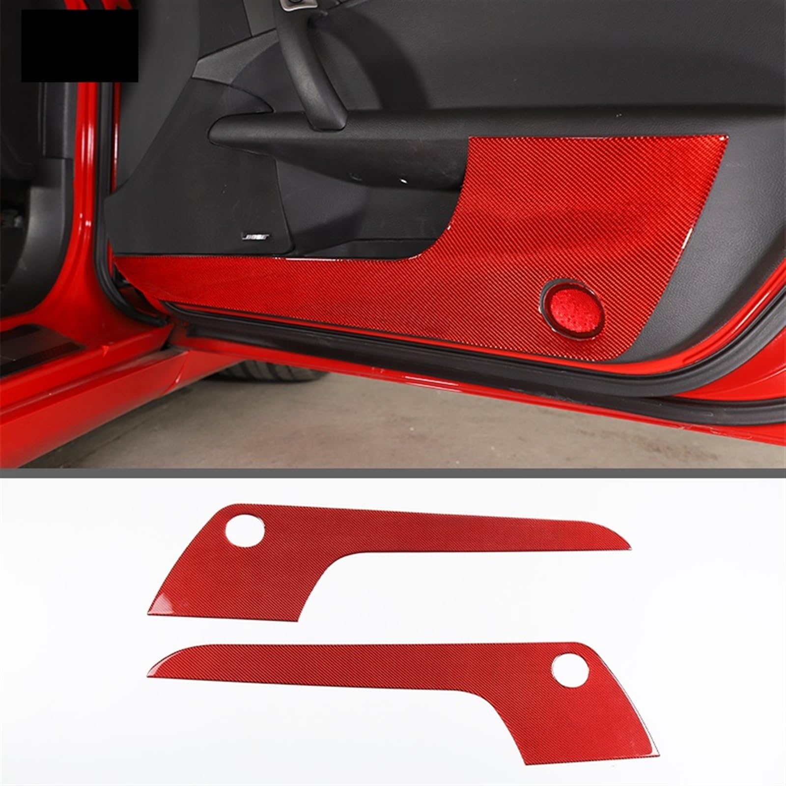 OGONGXM Auto Tür Anti Kick Aufkleber Pad Weiche Carbon Faser Matte Anti-Kick Zierleisten Kompatibel for Corvette C6 2005-2013 innen Zubehör(Carbon Fiber Red) von OGONGXM