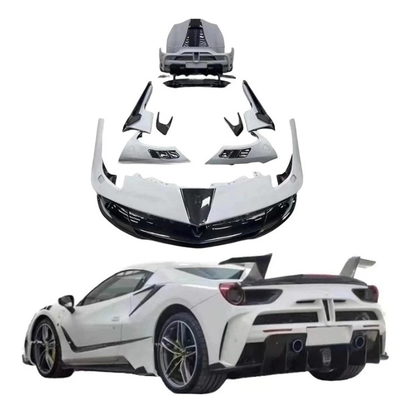 OGONGXM Autoteile-Karosserie-Kits, teilweise Carbon-Motorhaubenverkleidung, Frontlippe, Stoßstange, Kotflügel, Seitenschweller, Hecklippe, Stoßstange, Spoilerflügel, kompatibel mit Ferrari 488 von OGONGXM