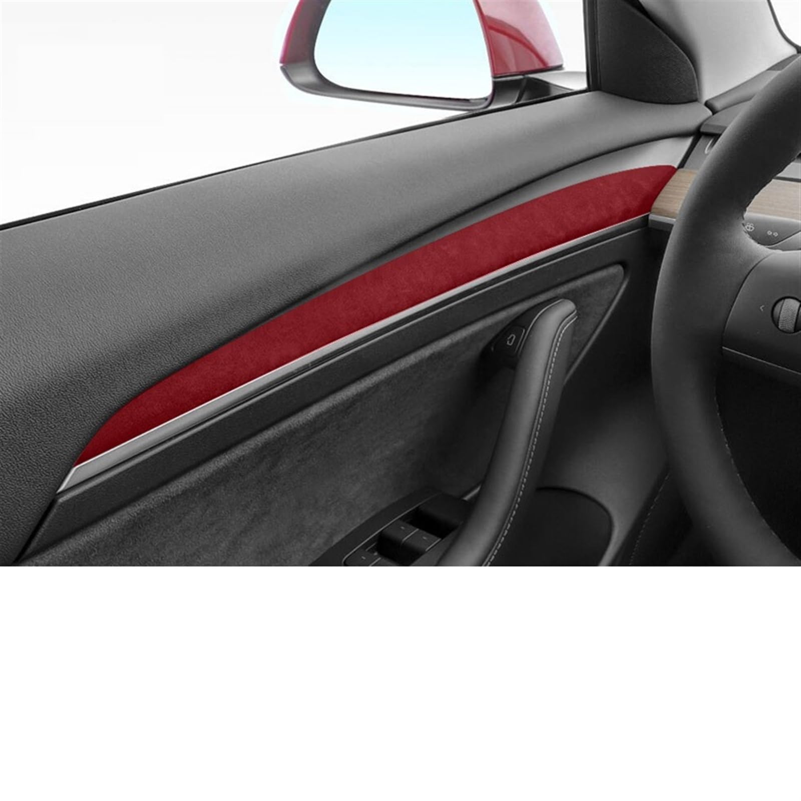OGONGXM Italien Super Wildlederbezug Kompatibel for Tesla Model 3 Model Y 2017-2022 2 Stück Auto-Innentürverkleidungs-Aufkleber Dekorationszubehör(Red) von OGONGXM