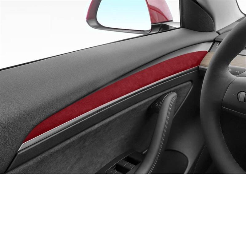 OGONGXM Italien Super Wildlederbezug Kompatibel for Tesla Model 3 Model Y 2017-2022 2 Stück Auto-Innentürverkleidungs-Aufkleber Dekorationszubehör(Red) von OGONGXM