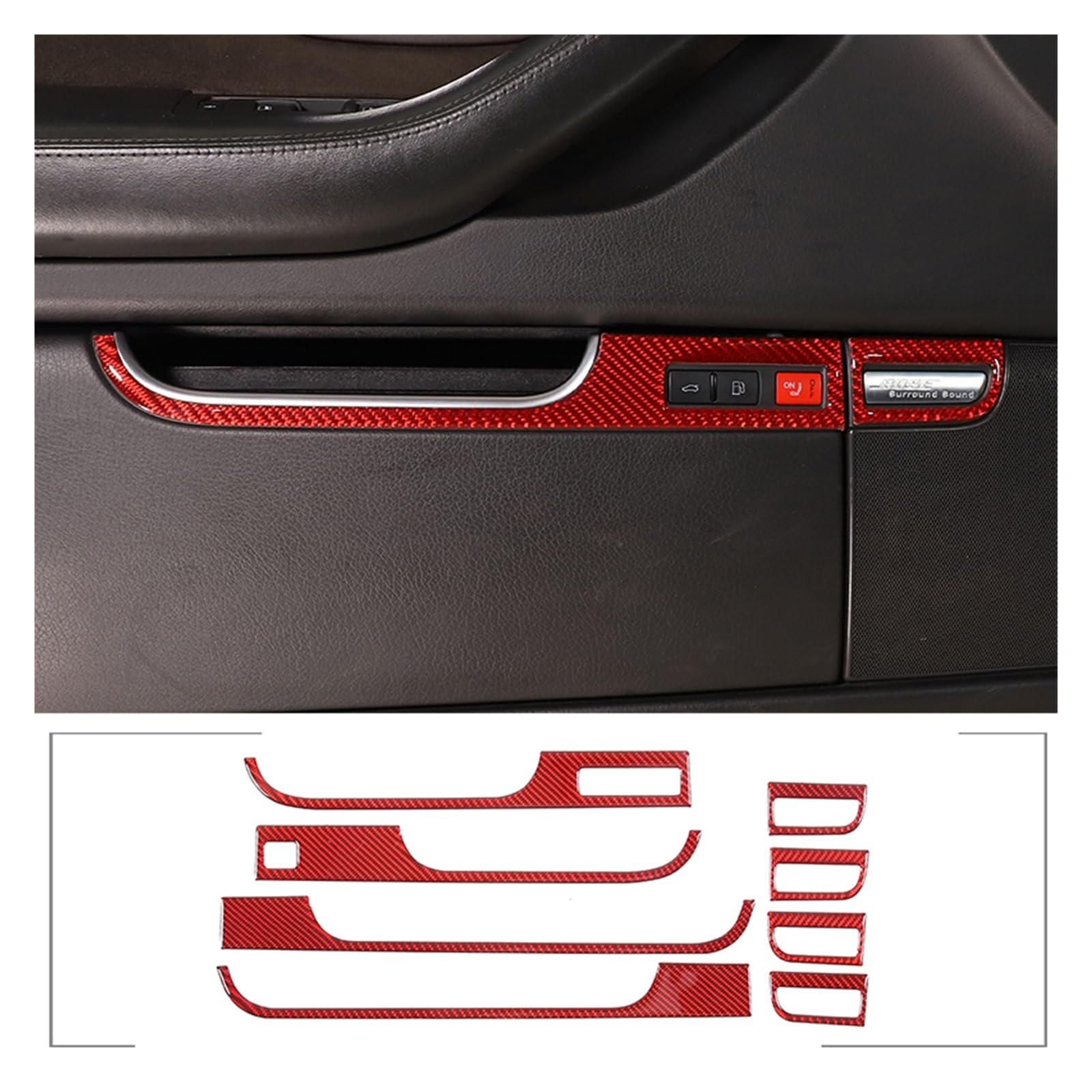 OGONGXM Kompatibel for Audi A8 D3 2004–2012, Auto-Innenraum-Tankdeckel, Kofferraumschalter-Aufkleber, weiche Kohlefaser, Innenausstattung, 8 Stück(Black) von OGONGXM