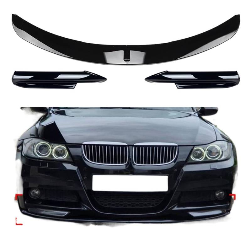 OGONGXM Kompatibel for BMW 3er E90 E91 M-Tech Pre-LCI 2005–2008, Frontspoilerlippe + Seitensplitterabdeckung, unteres Autoblatt, schwarz glänzend von OGONGXM