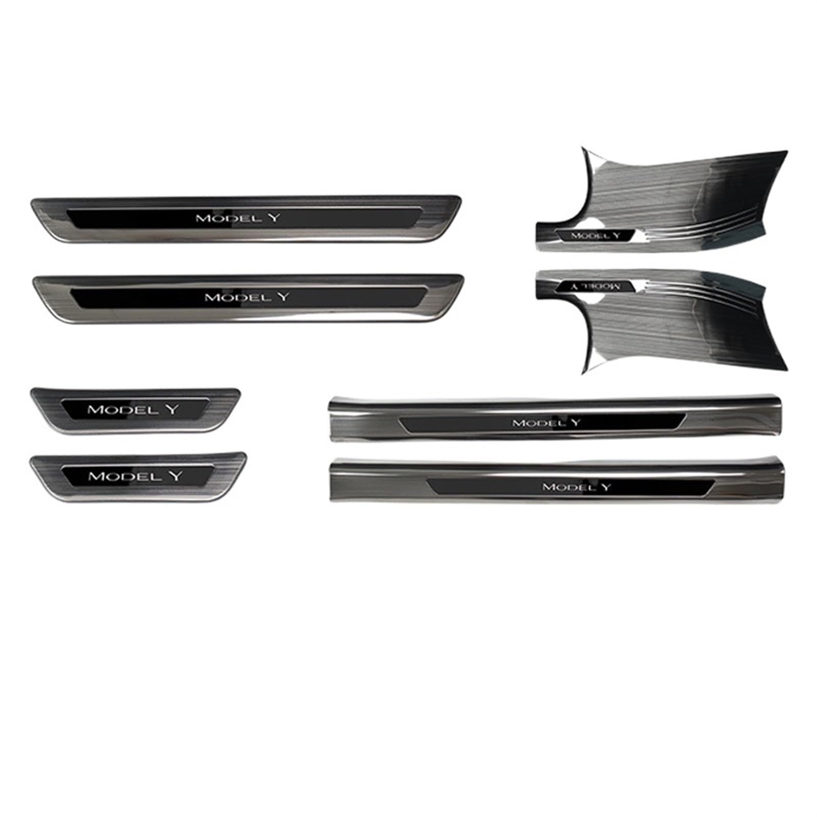 OGONGXM Kompatibel for Tesla Model Y Front Rear Door Sill Dekoration Aufkleber Zubehör Edelstahl Auto Schwelle Pedal Schutz Streifen 2022(Brushed Black-Kit A) von OGONGXM