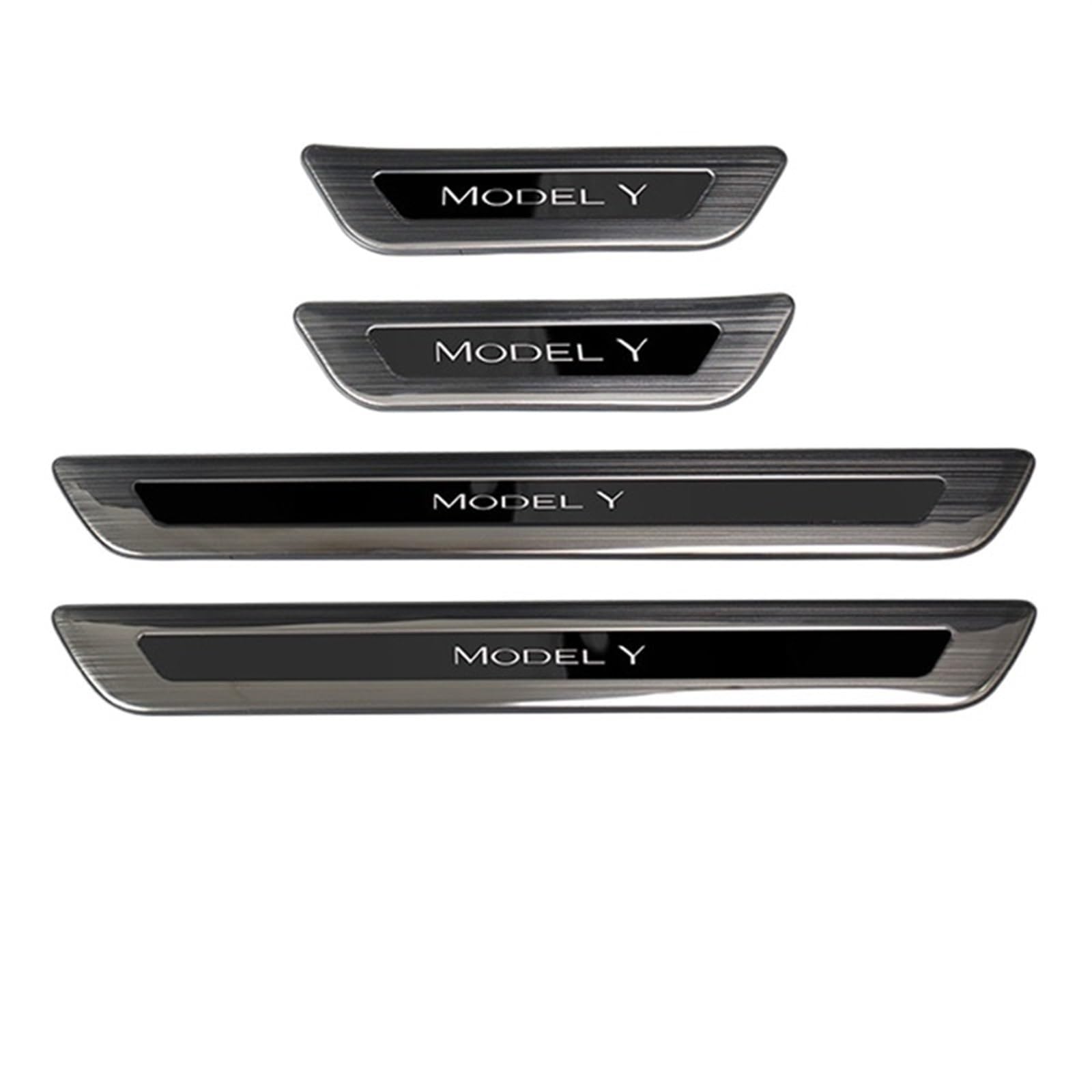 OGONGXM Kompatibel for Tesla Model Y Front Rear Door Sill Dekoration Aufkleber Zubehör Edelstahl Auto Schwelle Pedal Schutz Streifen 2022(Brushed Black-Kit B) von OGONGXM