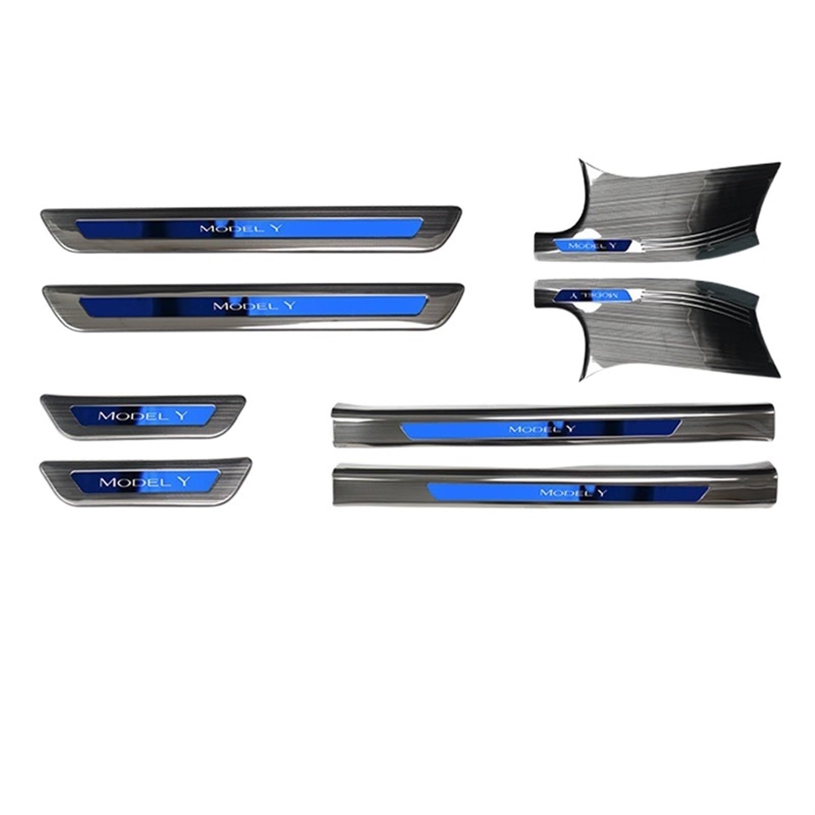 OGONGXM Kompatibel for Tesla Model Y Front Rear Door Sill Dekoration Aufkleber Zubehör Edelstahl Auto Schwelle Pedal Schutz Streifen 2022(Brushed Blue-Kit A) von OGONGXM