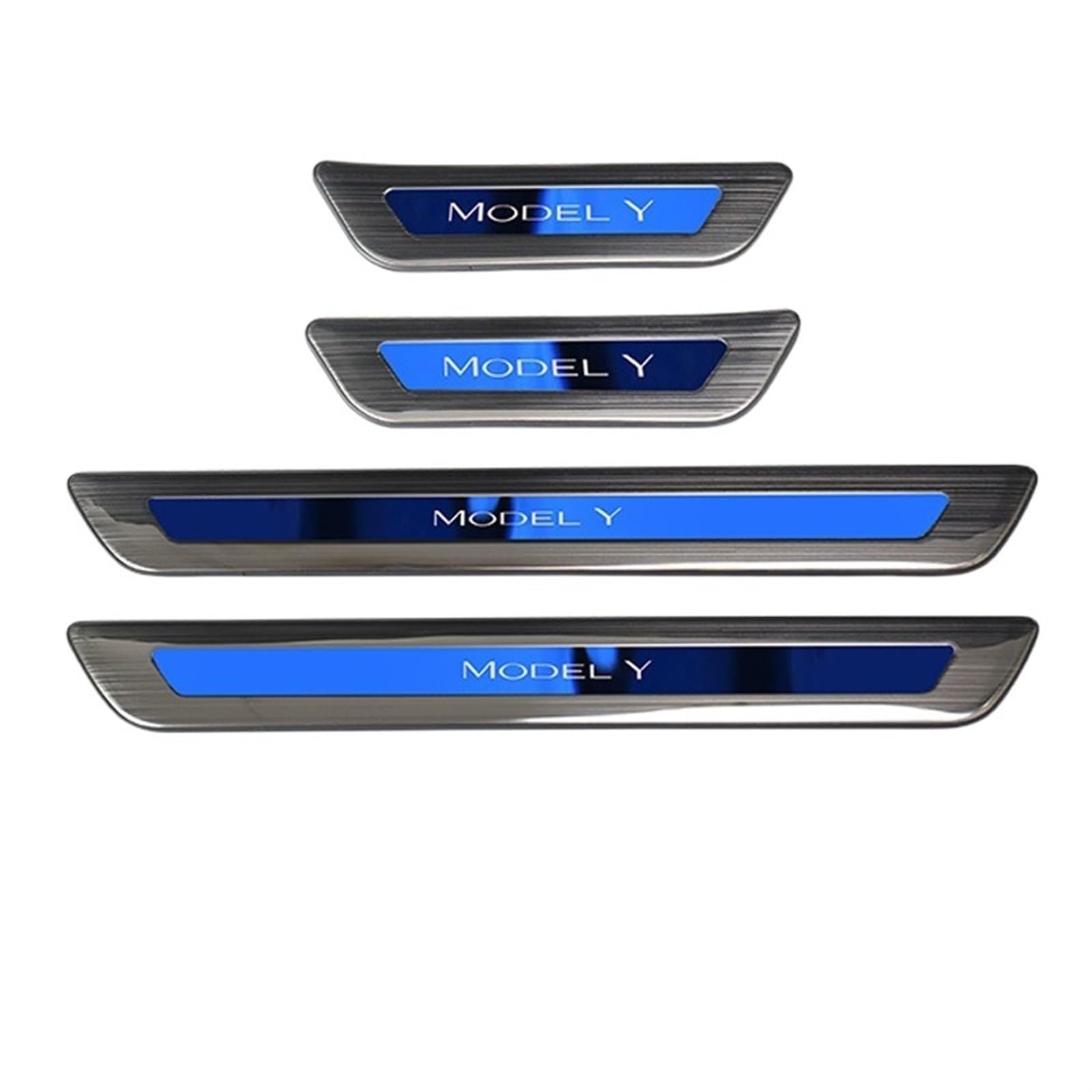 OGONGXM Kompatibel for Tesla Model Y Front Rear Door Sill Dekoration Aufkleber Zubehör Edelstahl Auto Schwelle Pedal Schutz Streifen 2022(Brushed Blue-Kit B) von OGONGXM