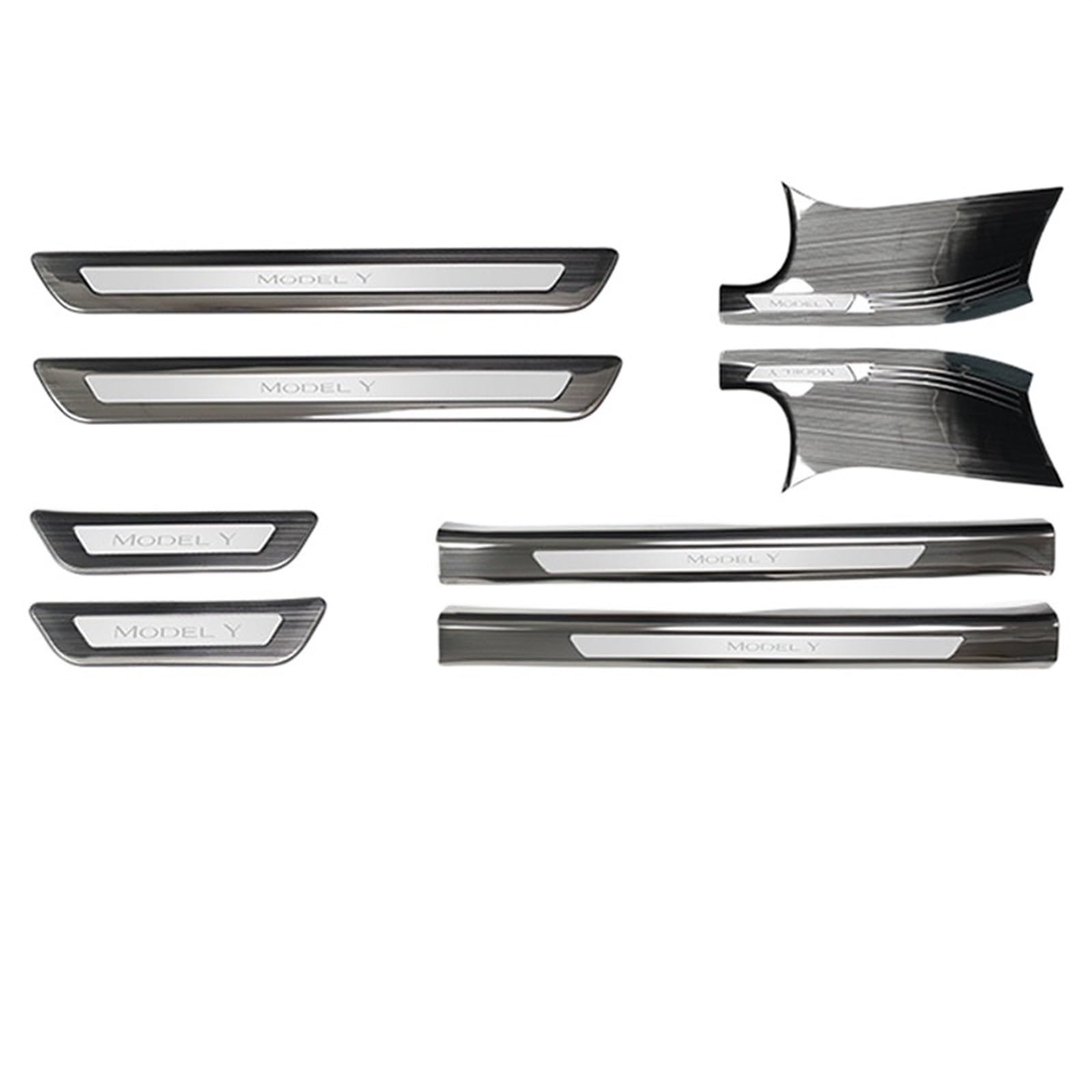 OGONGXM Kompatibel for Tesla Model Y Front Rear Door Sill Dekoration Aufkleber Zubehör Edelstahl Auto Schwelle Pedal Schutz Streifen 2022(Brushed Silver-Kit A) von OGONGXM