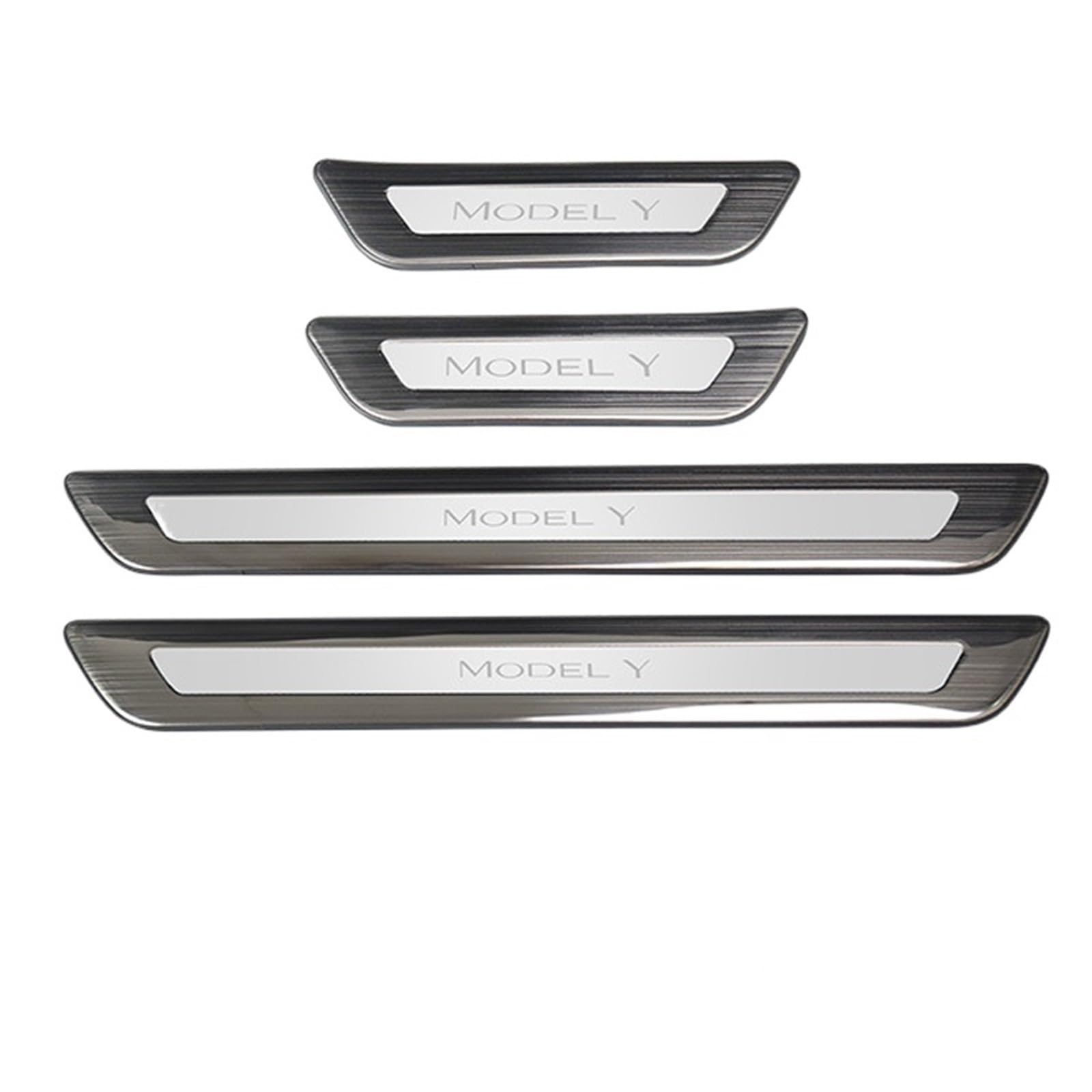 OGONGXM Kompatibel for Tesla Model Y Front Rear Door Sill Dekoration Aufkleber Zubehör Edelstahl Auto Schwelle Pedal Schutz Streifen 2022(Brushed Silver-Kit B) von OGONGXM