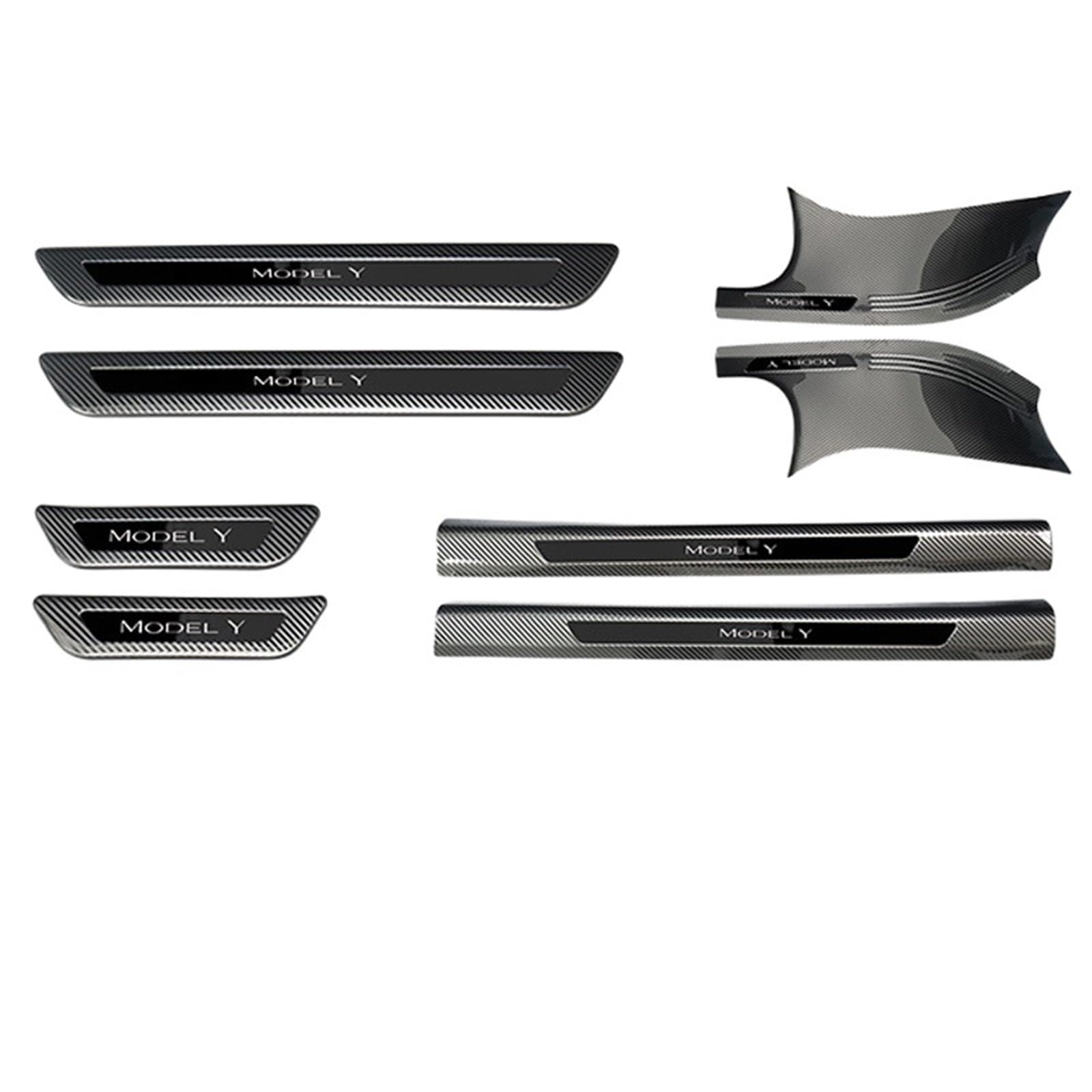 OGONGXM Kompatibel for Tesla Model Y Front Rear Door Sill Dekoration Aufkleber Zubehör Edelstahl Auto Schwelle Pedal Schutz Streifen 2022(Carbon Black-Kit A) von OGONGXM