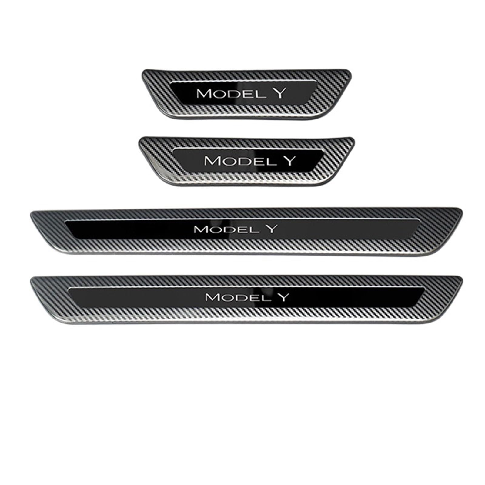 OGONGXM Kompatibel for Tesla Model Y Front Rear Door Sill Dekoration Aufkleber Zubehör Edelstahl Auto Schwelle Pedal Schutz Streifen 2022(Carbon Black-Kit B) von OGONGXM