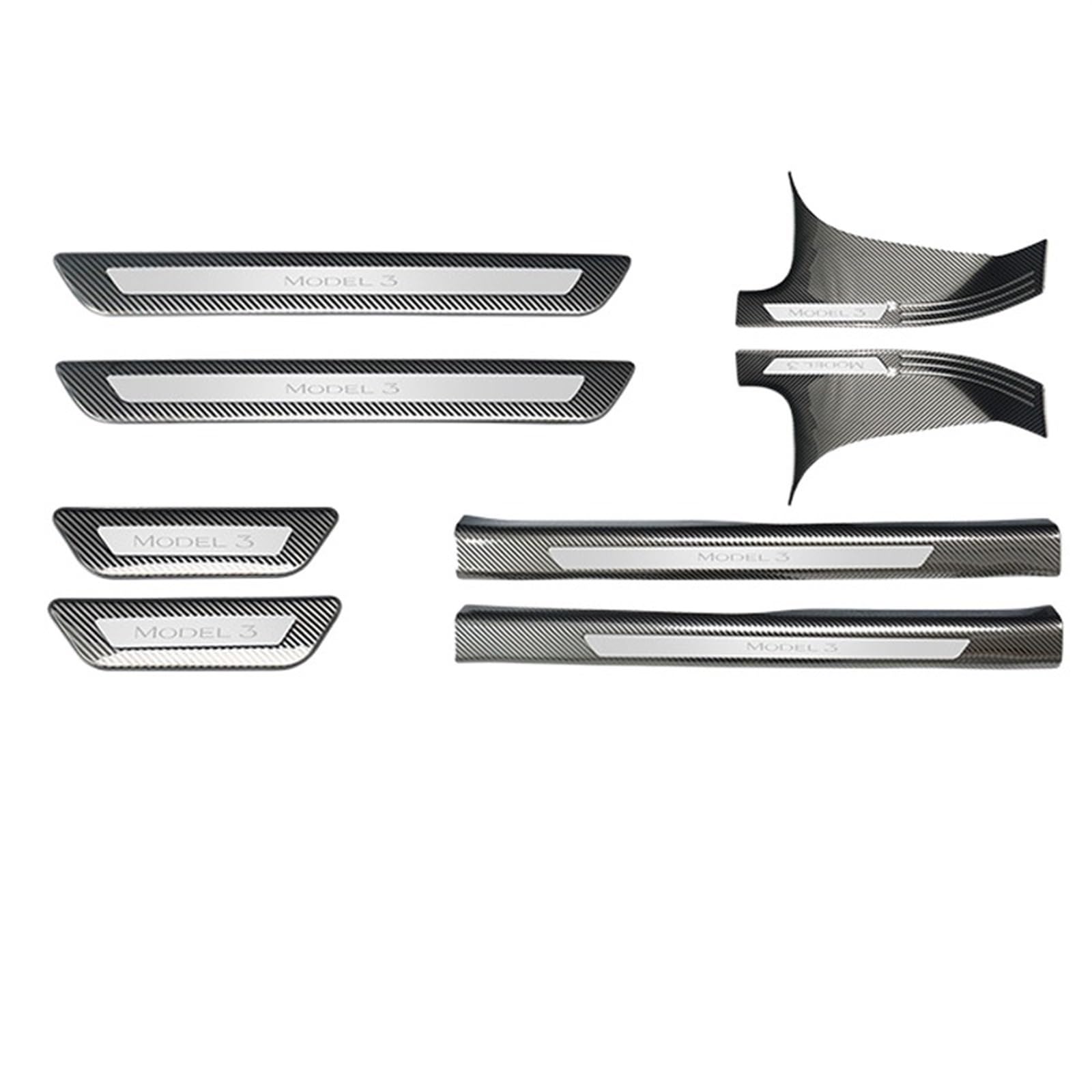 OGONGXM Kompatibel for Tesla Model Y Front Rear Door Sill Dekoration Aufkleber Zubehör Edelstahl Auto Schwelle Pedal Schutz Streifen 2022(Carbon Silver-Kit A) von OGONGXM