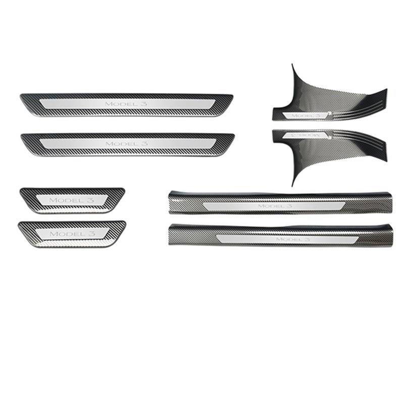 OGONGXM Kompatibel for Tesla Model Y Front Rear Door Sill Dekoration Aufkleber Zubehör Edelstahl Auto Schwelle Pedal Schutz Streifen 2022(Carbon Silver-Kit A) von OGONGXM
