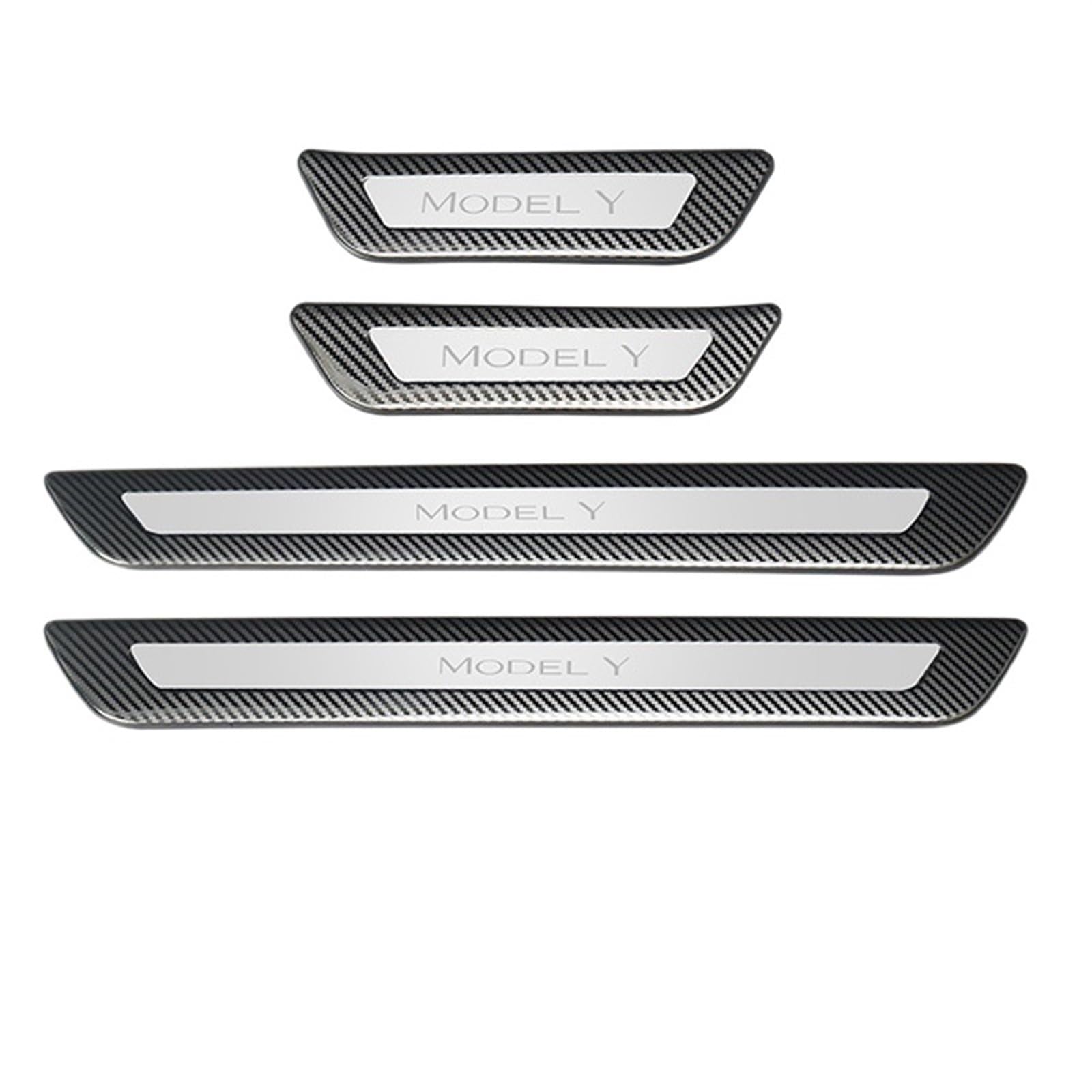 OGONGXM Kompatibel for Tesla Model Y Front Rear Door Sill Dekoration Aufkleber Zubehör Edelstahl Auto Schwelle Pedal Schutz Streifen 2022(Carbon Silver-Kit B) von OGONGXM