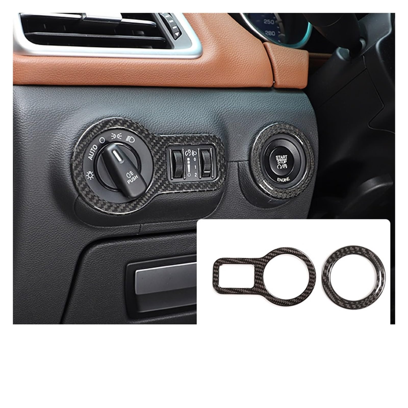 OGONGXM Kompatibel mit Maserati Ghibli Quattroport 2014–2021, Autoschlüssel, Start, Zündung, Motor, Startkreis, Verkleidungsaufkleber, Autoinnenausstattung(Carbon Fiber AB) von OGONGXM