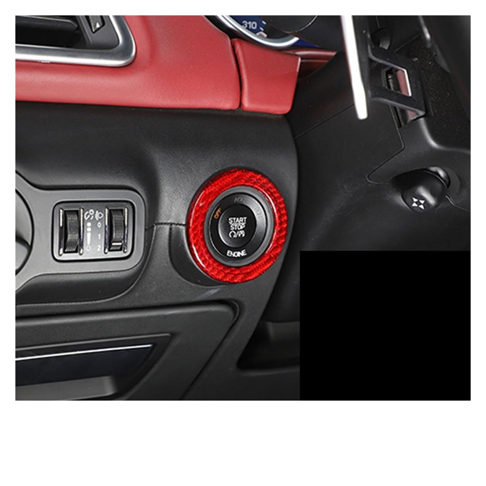 OGONGXM Kompatibel mit Maserati Ghibli Quattroport 2014–2021, Autoschlüssel, Start, Zündung, Motor, Startkreis, Verkleidungsaufkleber, Autoinnenausstattung(Red Carbon Fiber B) von OGONGXM