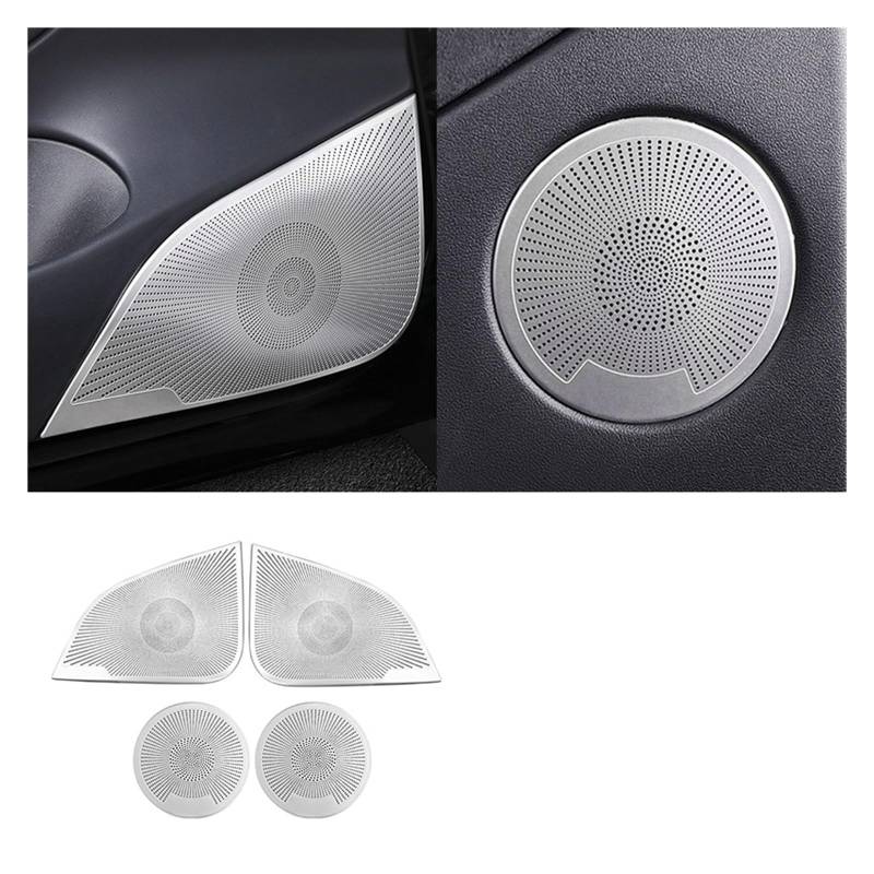 OGONGXM Kompatibel mit Tesla Model 3 Model Y 2021 2022 2023, Autotür-Audio-Lautsprecherabdeckung, Lautsprecherpolster, Zierrahmen, Aufkleber, Innenausstattung(Silver) von OGONGXM
