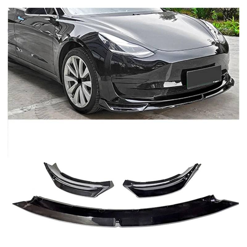 OGONGXM Kompatibel mit Tesla Model Y 2024 & 3 2023 Frontspoilerlippe Carbon Black Body PP Front Lower Bumper Modification Protector Cover(For M 3 Bright Black) von OGONGXM